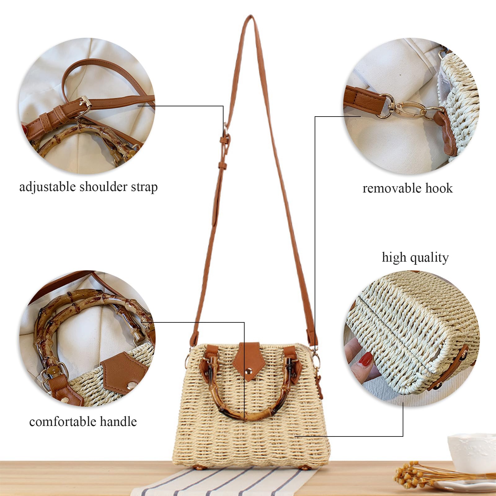 Trendy Straw Tote Bag for Women - Summer Woven Crossbody Purse with Bamboo Handle | Beach Bag, Picnic Accessory, Boho Fashion Statement