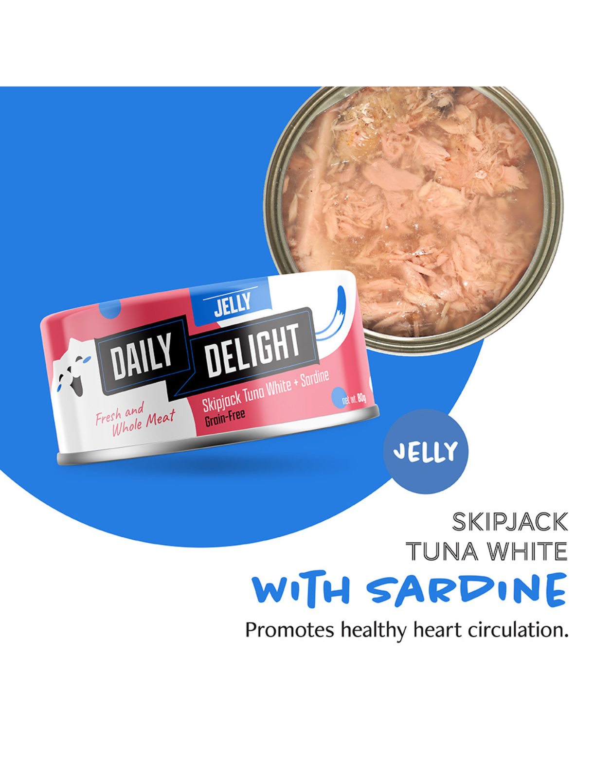Premium Skipjack Tuna & Sardine Canned Cat Food - 80g High Protein Wet Food for Adult Cats - Perfect for Mealtime, Travel & Emergency Pet Supplies