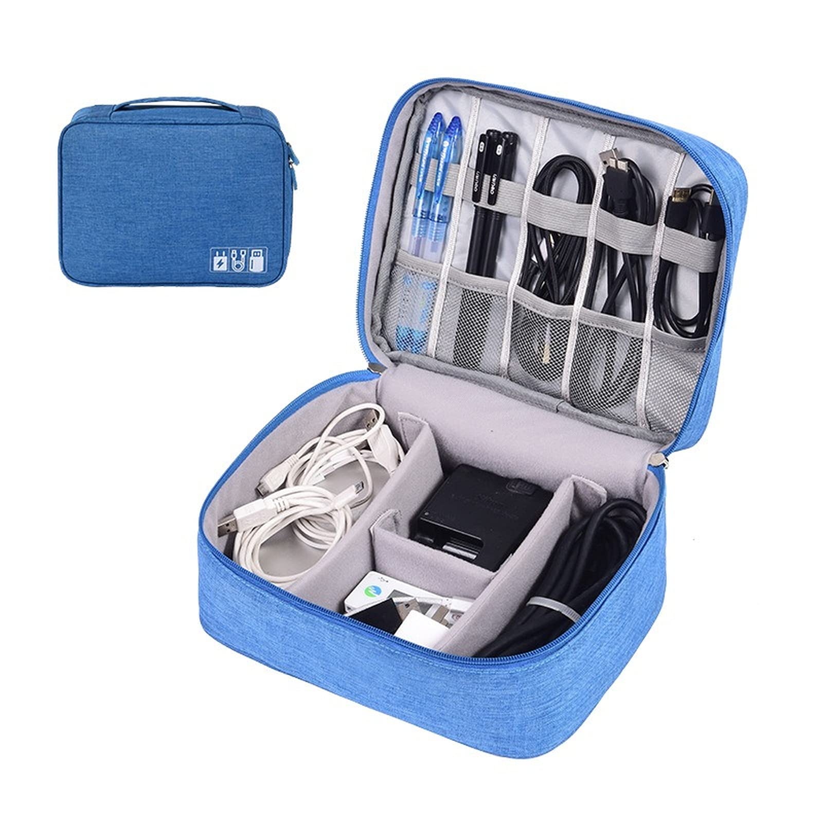 Premium Digital Storage Bags & Electronics Cable Organizer - USB Wires, Portable Charger, Power Bank, Charging Cords, Mouse, Headphones & Adapter Storage - Home & Office Organization Accessories (Blue) - Perfect for Travel, Work & Home Use