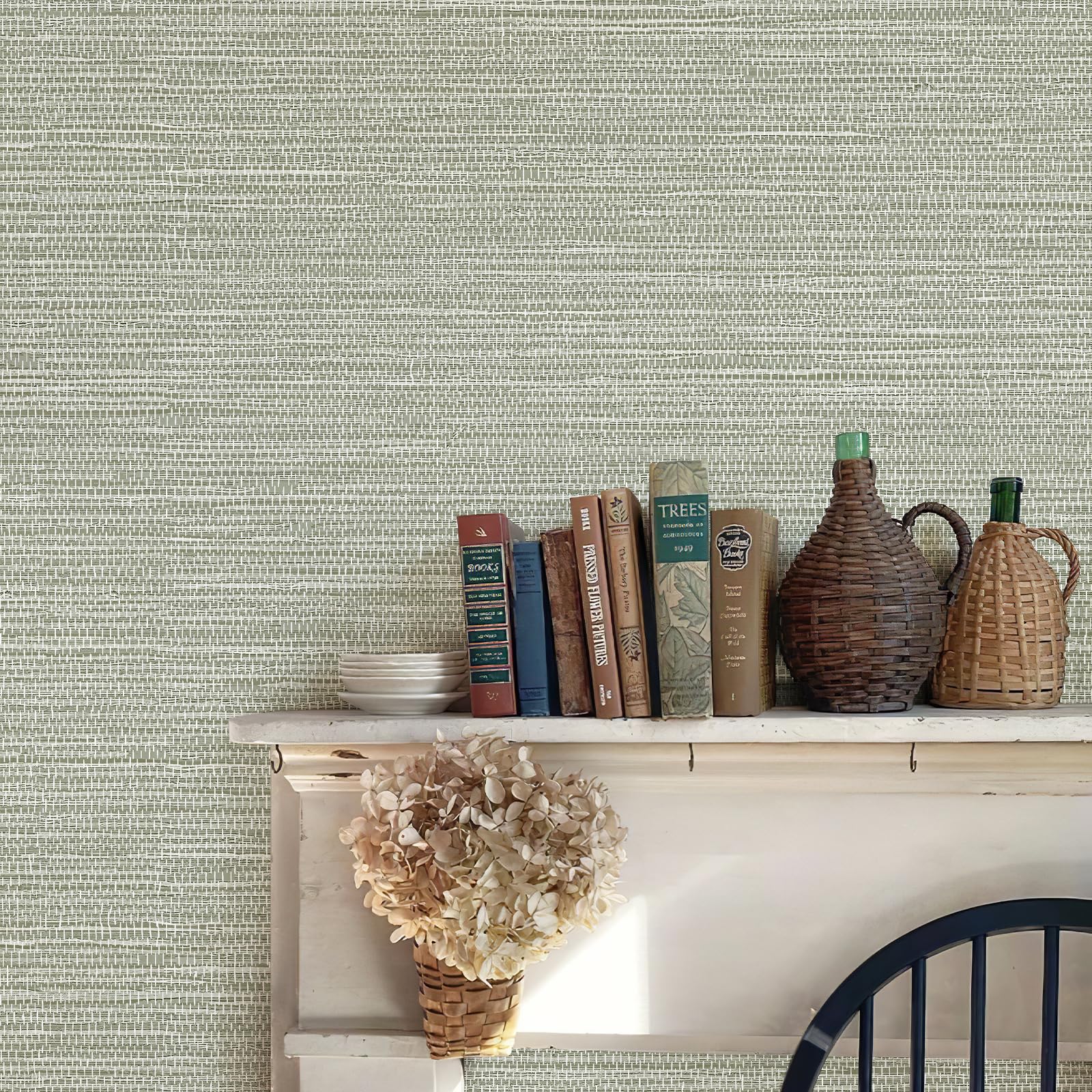 Grasscloth Peel and Stick Wallpaper - Cream Grassweave Textured Self-Adhesive Contact Paper 17.3