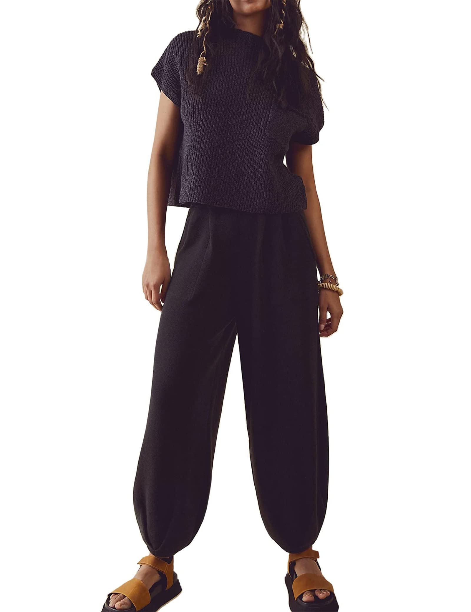 Yuemengxuan Women's 2-Piece Sweater Set - Knit Pullover Top & High Waisted Lounge Pants - Matching Outfit for Casual Wear, Home Comfort & Stylish Everyday Looks