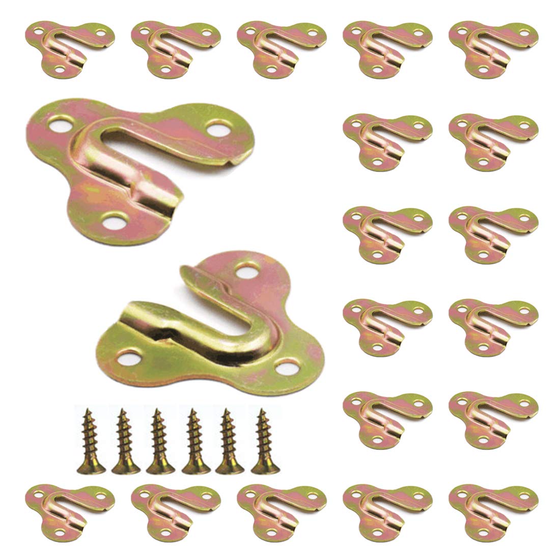 20-Pack Zinc Yellow Keyhole Hangers - Heavy Duty Wall Mount Hooks for Mirrors, Picture Frames, Mugs & Coats - Durable Wooden Board Mounting Plates for Home & Office Organization