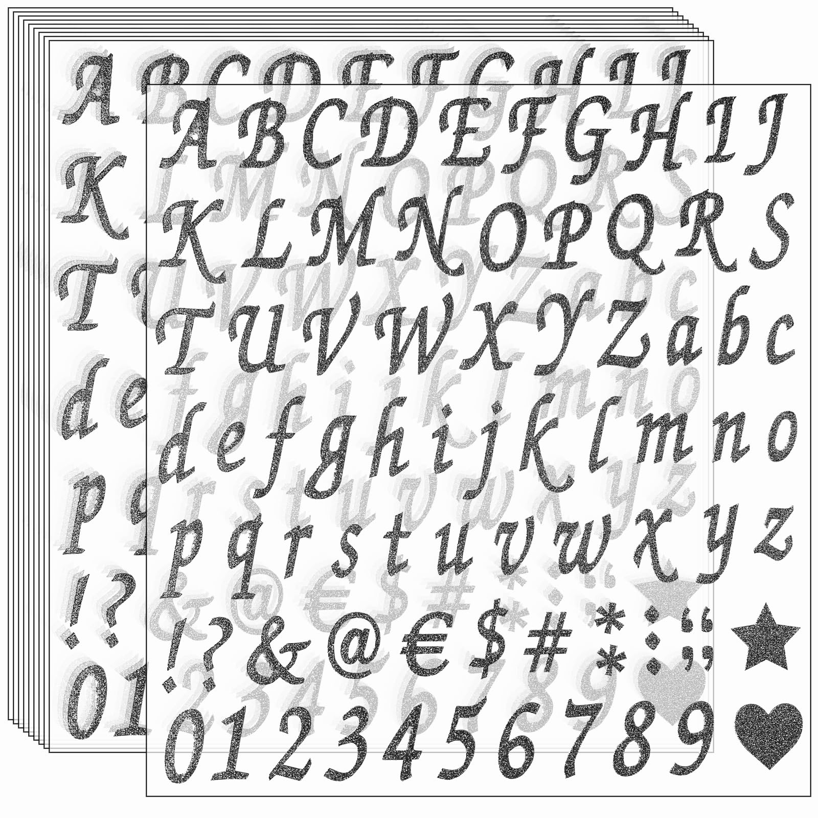 800 Pcs Self-Adhesive Glitter Alphabet & Number Stickers - 10 Sheets Black Letter Decals for DIY Crafts, Graduation Cap Decoration, Classroom Decor, Business Signs & Address Marking - Perfect for Scrapbooking, Party Decor & Home Organization