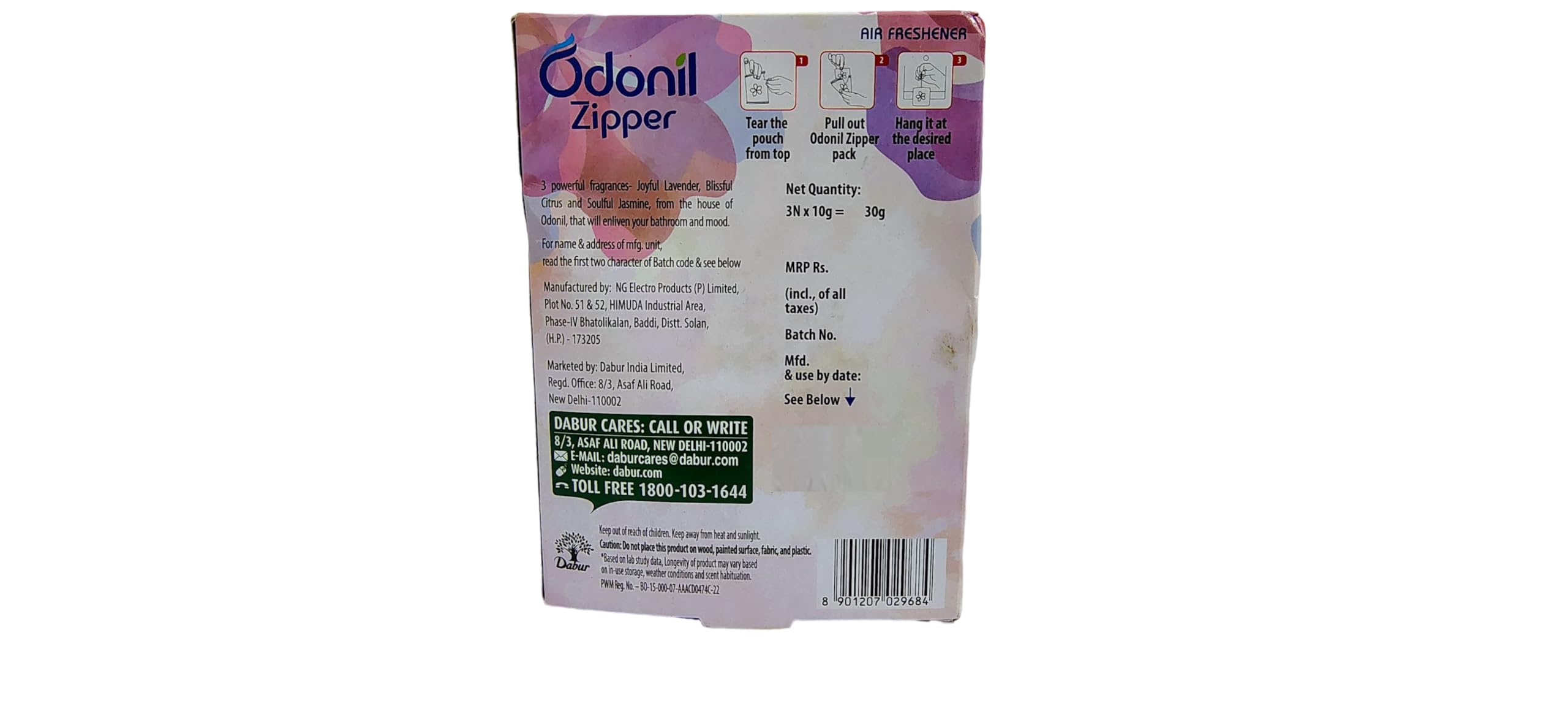 Odonil Bathroom Air Freshener Zipper Mix - 30g (10gx3) | Assorted Fragrance Pack | Long-Lasting Odor Eliminator for Bathroom, Toilet & Home | Germ Protection | Up to 30 Days Freshness | Perfect for Small Spaces, Offices & Travel Use
