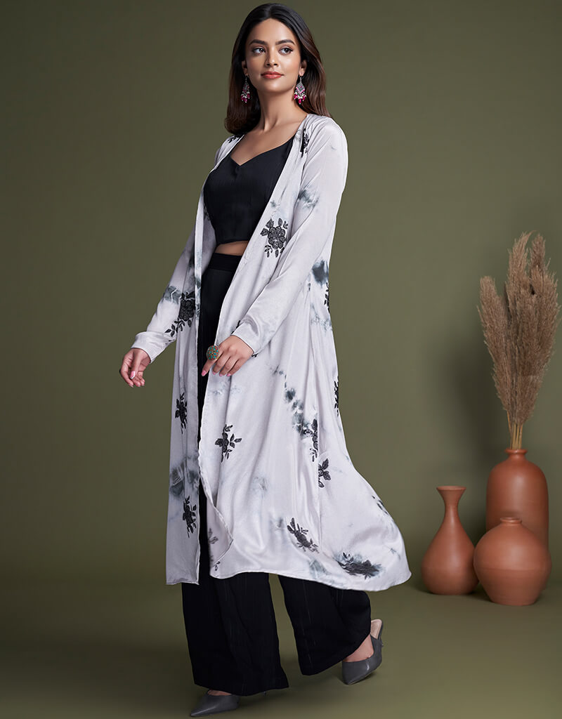 Elegant Black Silk Palazzo Suit for Women - Comfortable Wide Leg Pants & Flowy Top Set - Perfect for Casual Wear, Office Outfits & Special Occasions