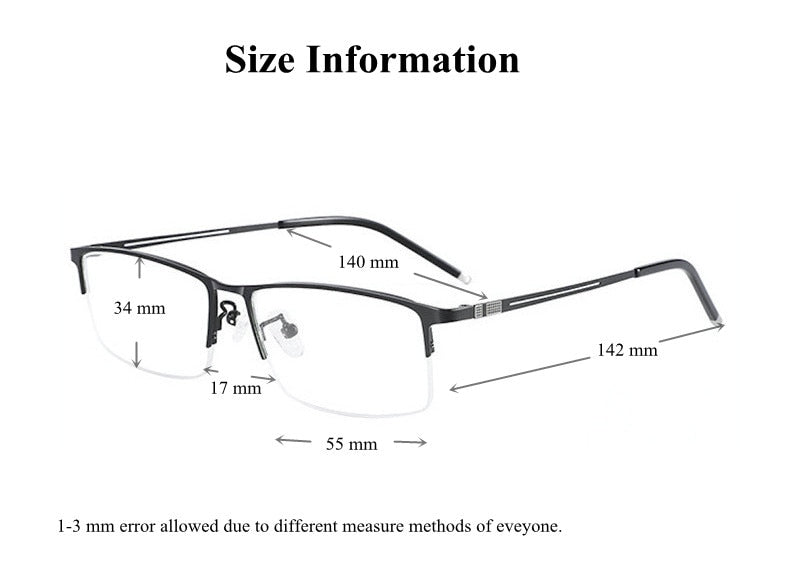 Men's Semi-Rimless Square Alloy Eyeglasses 9070 - Lightweight Metal Frame Reading Glasses for Work, Driving & Computer Use