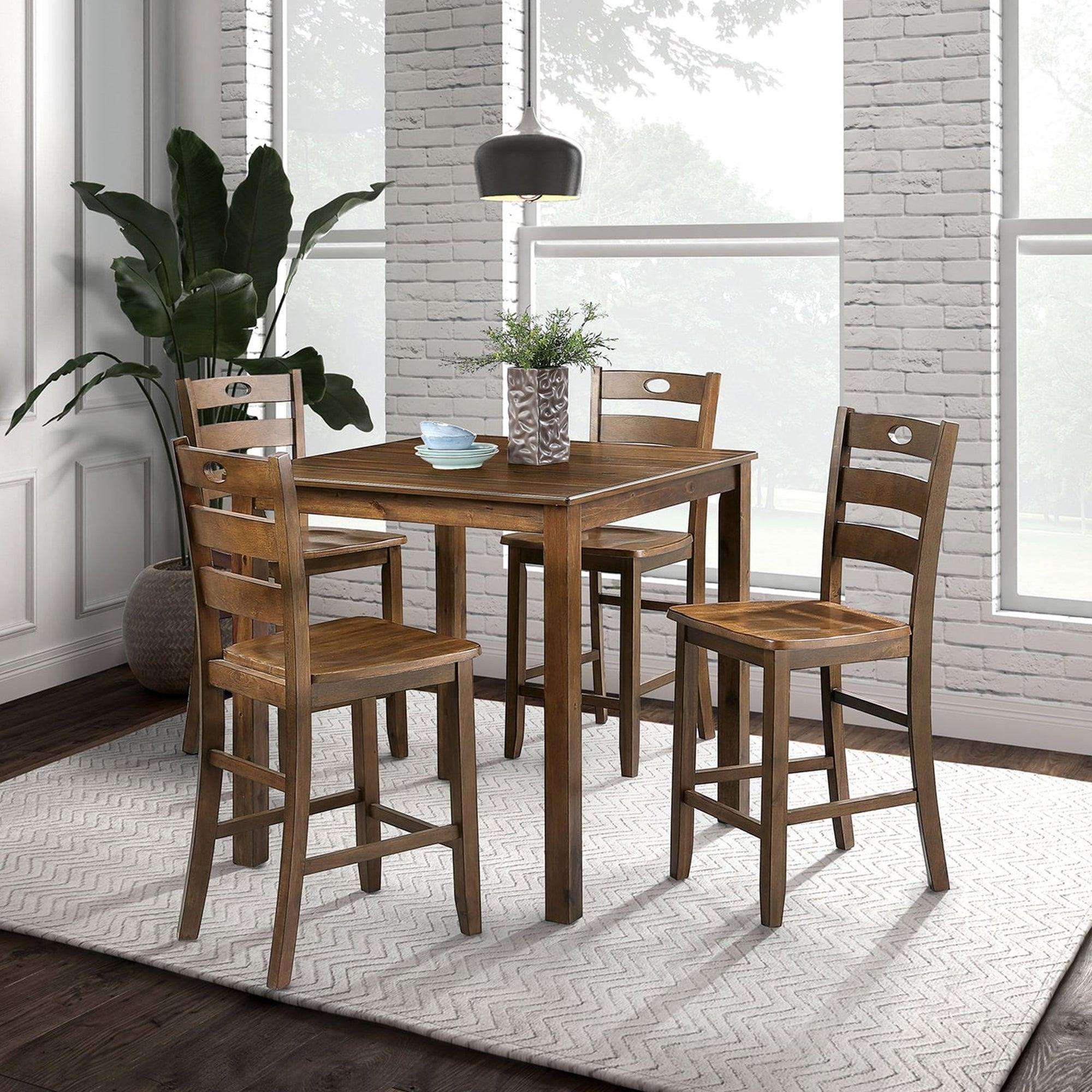 36H Solid Rubberwood and Wood Veneer 5-Piece Counter Height Dining Table Set - Perfect for Kitchen, Breakfast Nook, and Small Space Dining Areas