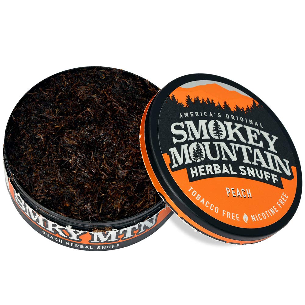 Smokey Mountain Herbal Long Cut Peach Flavored Tobacco-Free & Nicotine-Free Snuff Alternative - 1 Can (3oz) - Perfect for Quitting Smoking, Herbal Enjoyment & Outdoor Activities