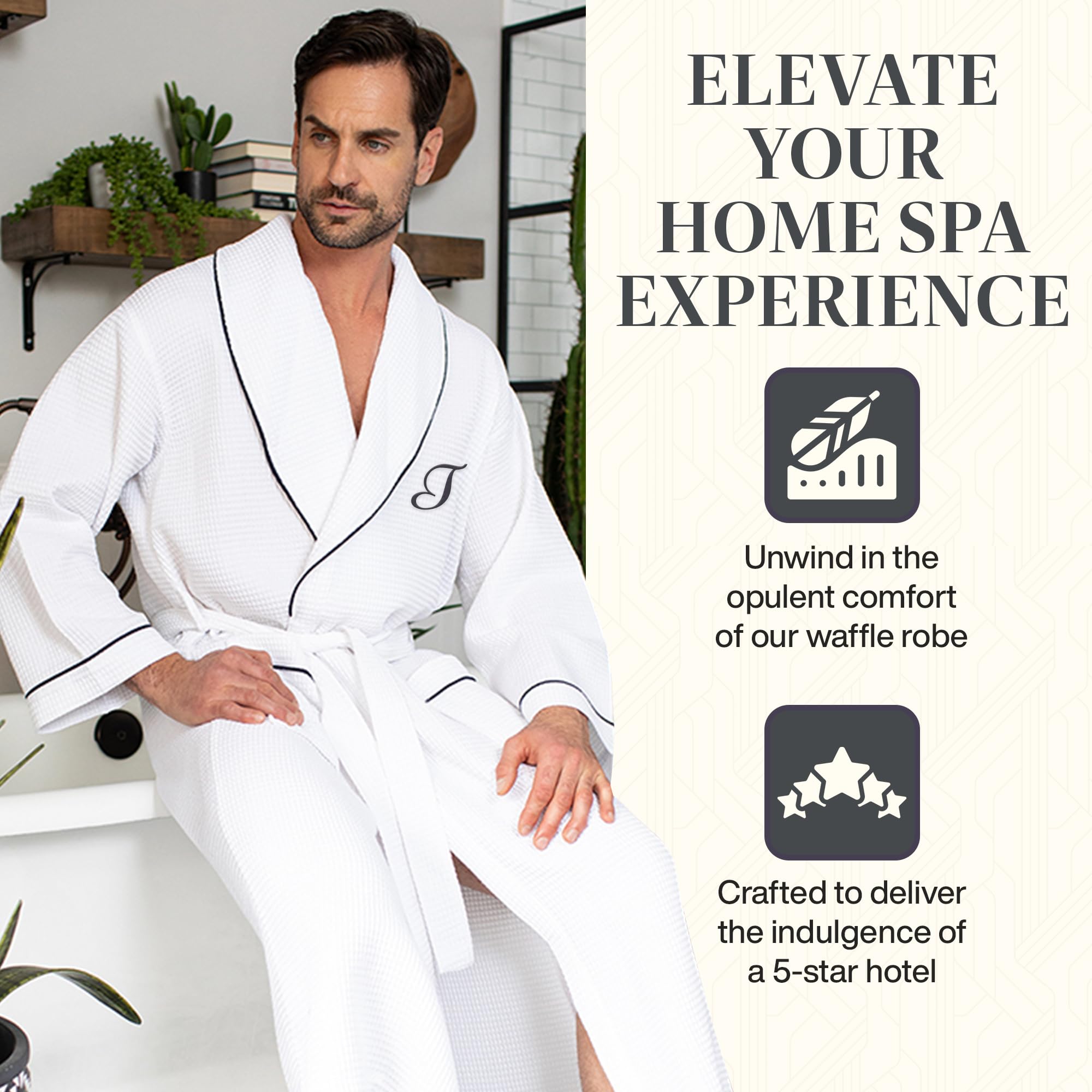 Luxury Soft Waffle Weave Cotton Bathrobe for Men - Super Absorbent Spa Robe with Pockets - Perfect for Home, Hotel & Relaxation After Shower or Pool