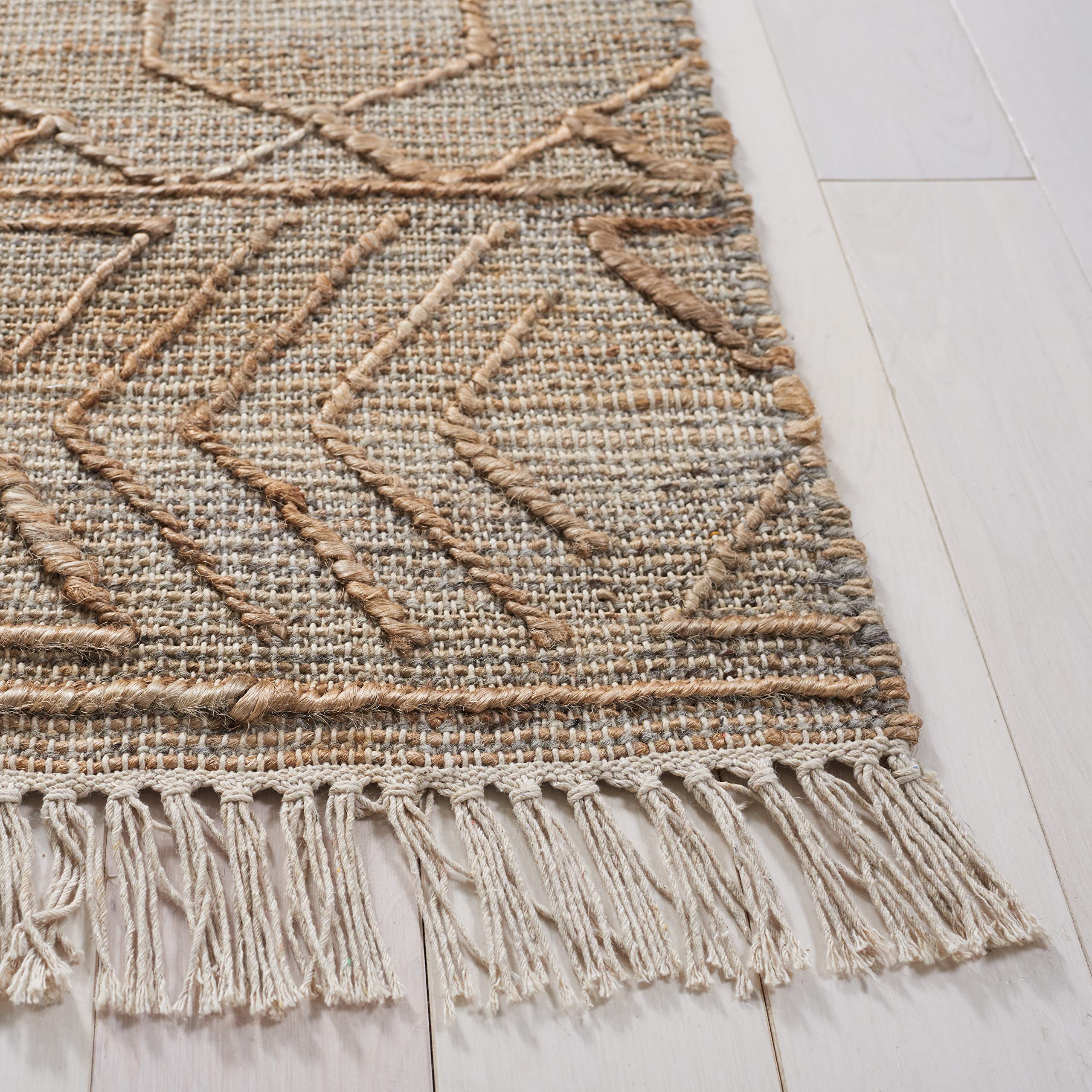 SAFAVIEH Handmade Boho Jute Area Rug - 6' Square Natural & Beige, Eco-Friendly Natural Fiber Rug with Fringe for Living Room, Bedroom, High Traffic Areas | Perfect for Bohemian & Coastal Home Decor (NFB407A)