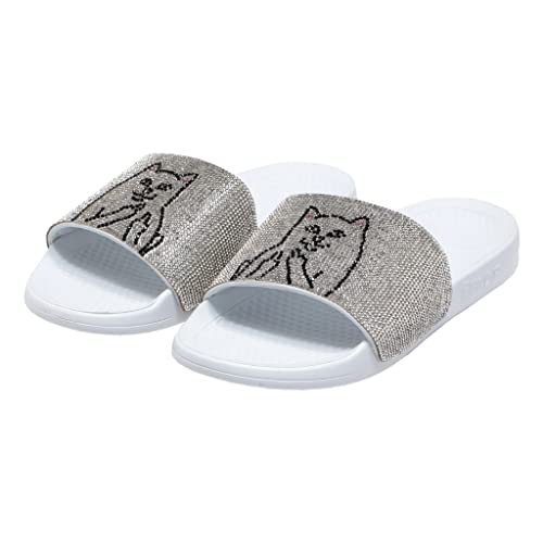 RIPNDIP Lord Nermal Rhinestone Slides - White Casual Slippers for Men & Women | Perfect for Beach, Pool, and Summer Outings