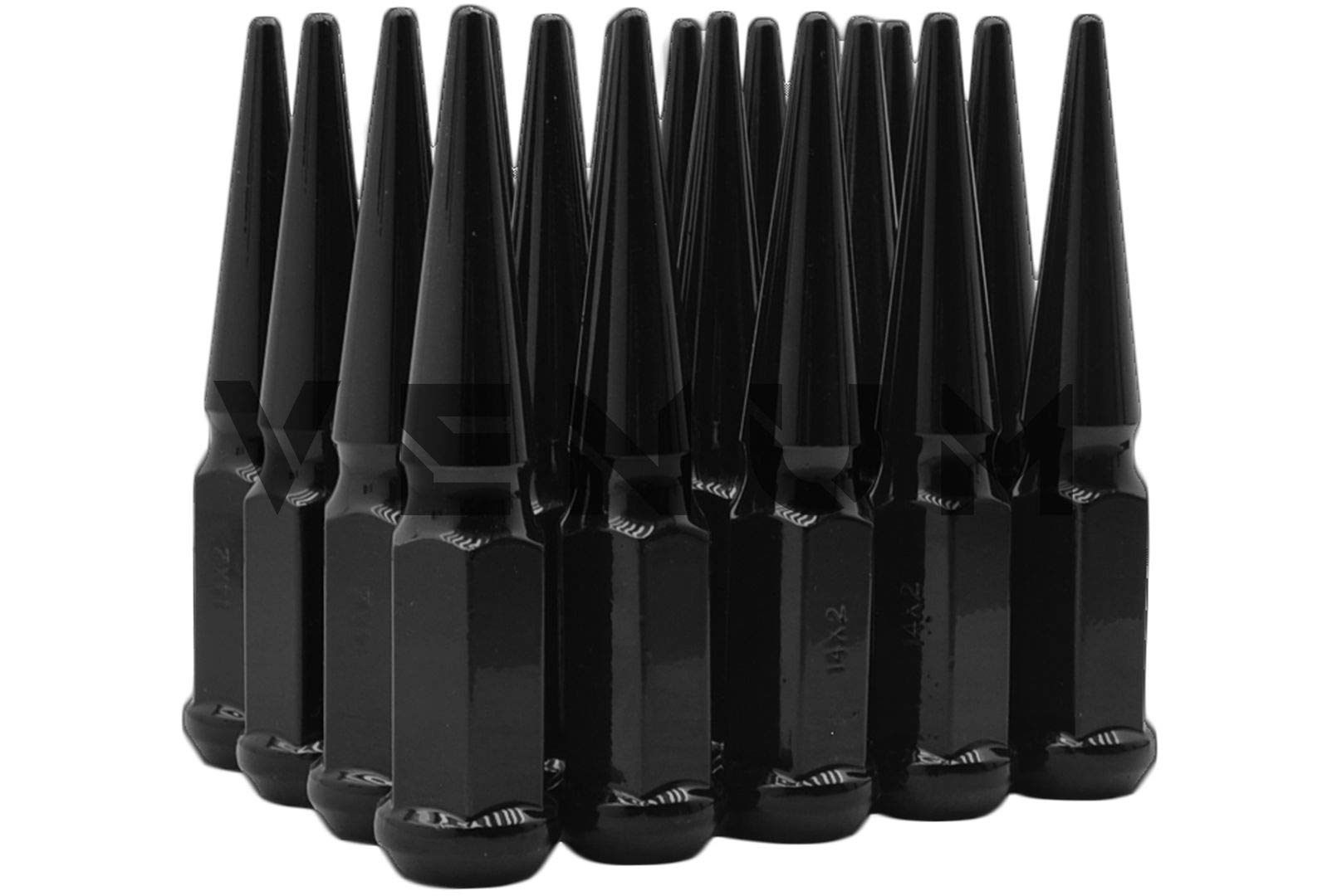 20 Pc Black Powder Coated Spike Lug Nuts M14x1.5 Thread - 4.5 Inch Tall One-Piece Design for Jeep Grand Cherokee 2011+ & Gladiator JL Sahara - Off-Road & Custom Car Accessories for Enhanced Style & Security