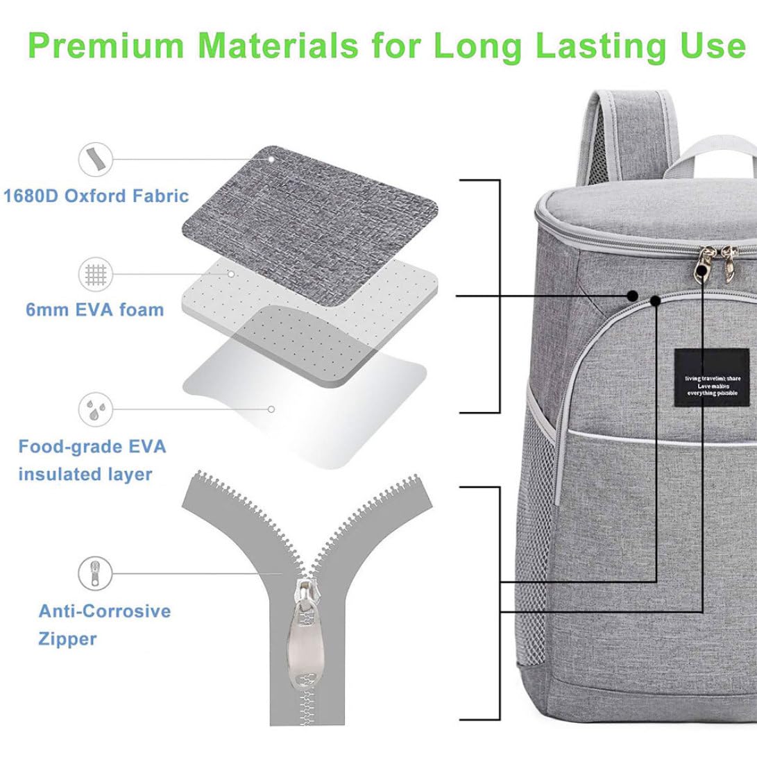 Lightweight Insulated Cooler Backpack - Waterproof Thermal Lunch Rucksack for Beach, Picnic, Camping, Hiking & Outdoor Adventures