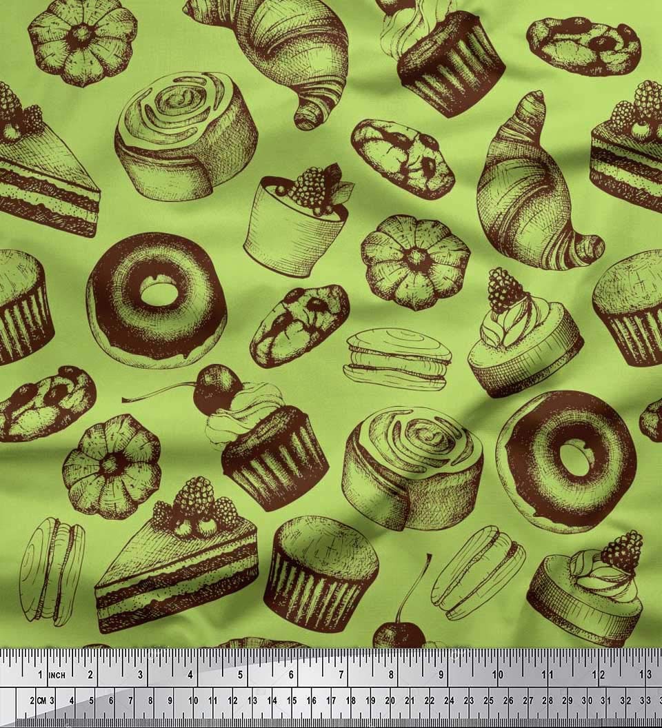 Soimoi 100% Cotton Canvas Fabric by The Yard - 42 Inch Wide - Green Cupcake, Donut & Cookies Food Print - Whimsical Printed Fabric for Sewing, DIY Crafts, Quilting, Home Decor & Apparel Projects