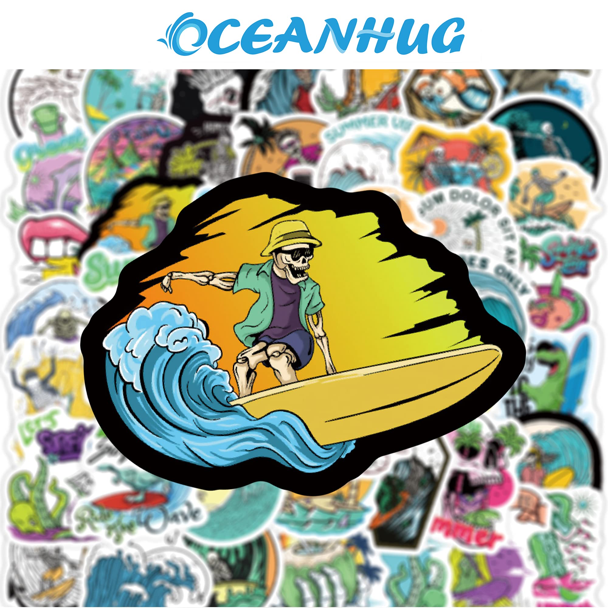 50 PCS Waterproof Summer Beach Stickers - Cute Adhesive Decals for Car, Notebook, Skateboard, Suitcase & Water Bottle - Perfect Gift for Kids & Adults - Great for DIY Crafts, Party Favors & Personalizing Accessories