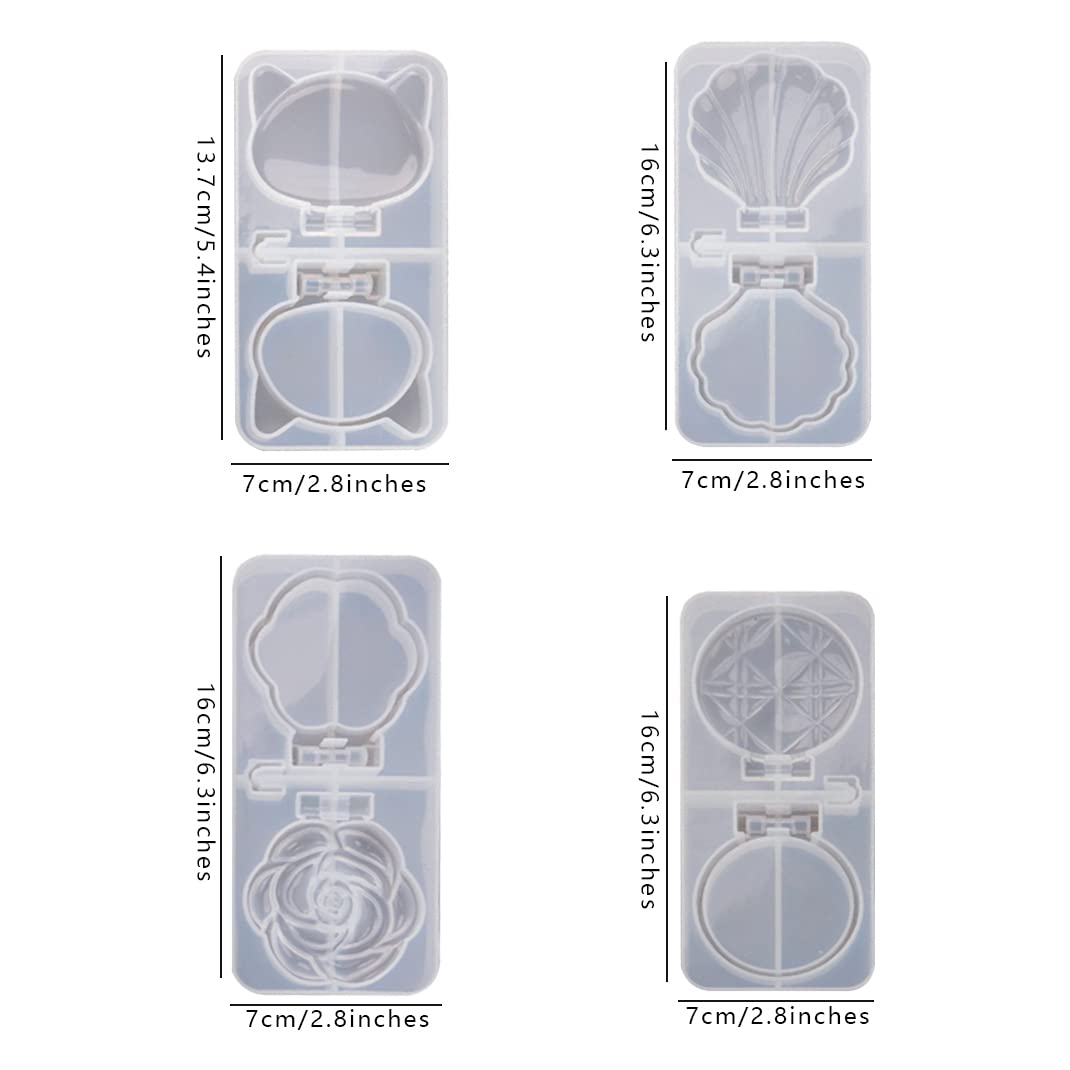 iSuperb 4-Piece Silicone Resin Mold Set for DIY Compact Mirror Covers - Cute Shape Travel Pocket Mirror Epoxy Molds for Double-Sided Foldable Mirrors - Perfect for DIY Crafts, Gifts, and Travel Accessories