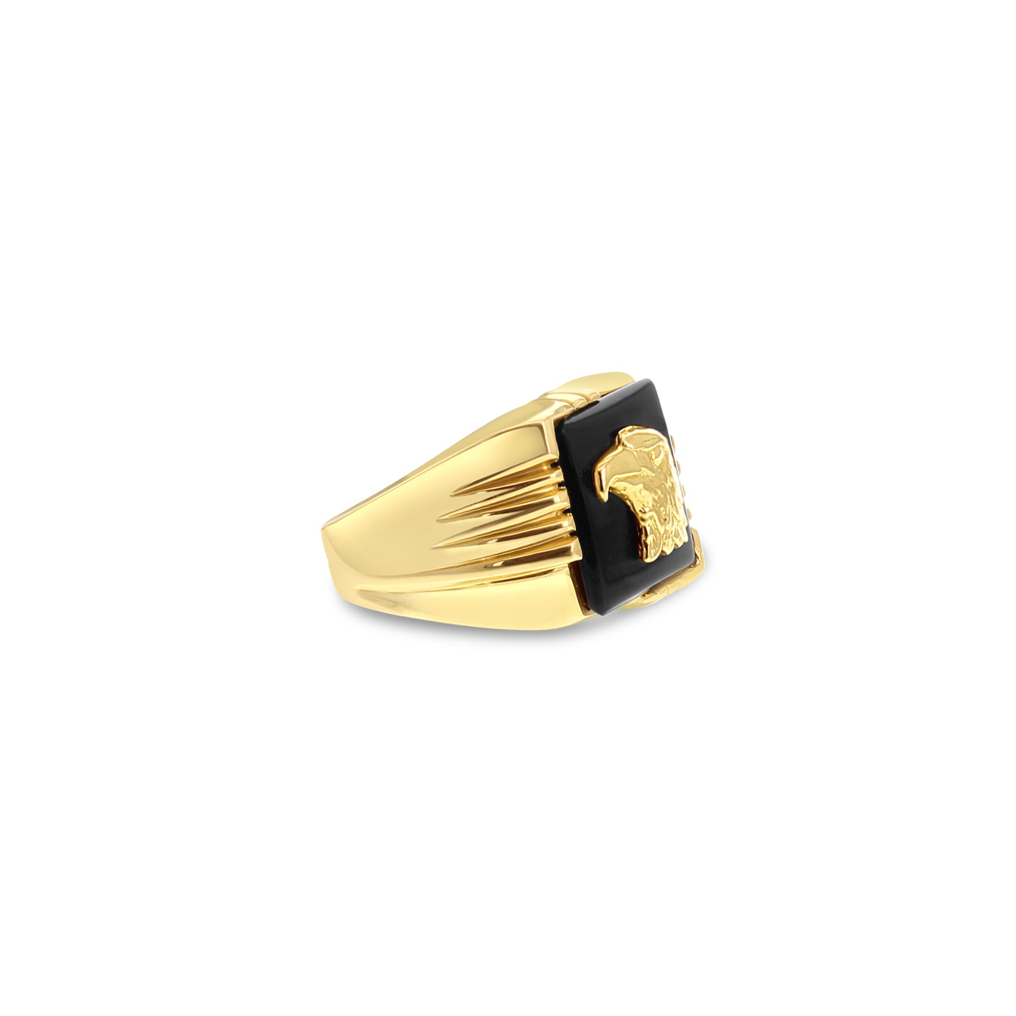 14K Yellow Gold Eagle Head Onyx Ring for Men - Stylish Statement Jewelry for Casual Wear, Gifts & Special Occasions