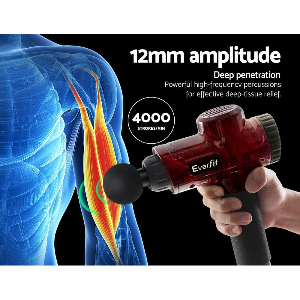 Everfit Deep Tissue Massage Gun - 6 Interchangeable Heads, LCD Display, Percussion Therapy for Muscle Pain Relief - Perfect for Athletes, Gym Recovery & Home Relaxation