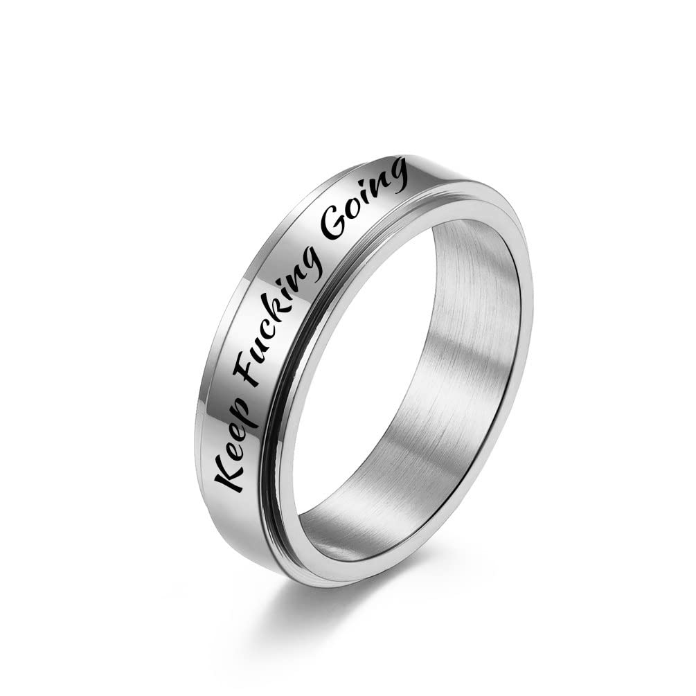 Keep Fucking Going Stainless Steel Motivational Ring - Inspirational Spinner Band for Women & Teens - High Polish Silver Size 7 - Perfect for Graduation Gifts, Daily Encouragement & Self-Motivation Jewelry