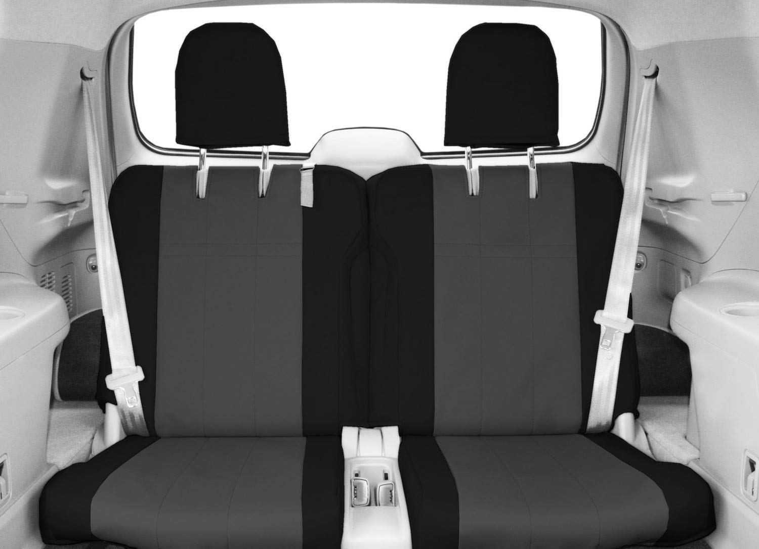 **CalTrend Rear 50/50 Split Bench Seat Covers for 2006-2010 Jeep Commander - Durable Cordura Fabric, Charcoal Insert with Black Trim - Perfect for Off-Roading & Adventure Travel**