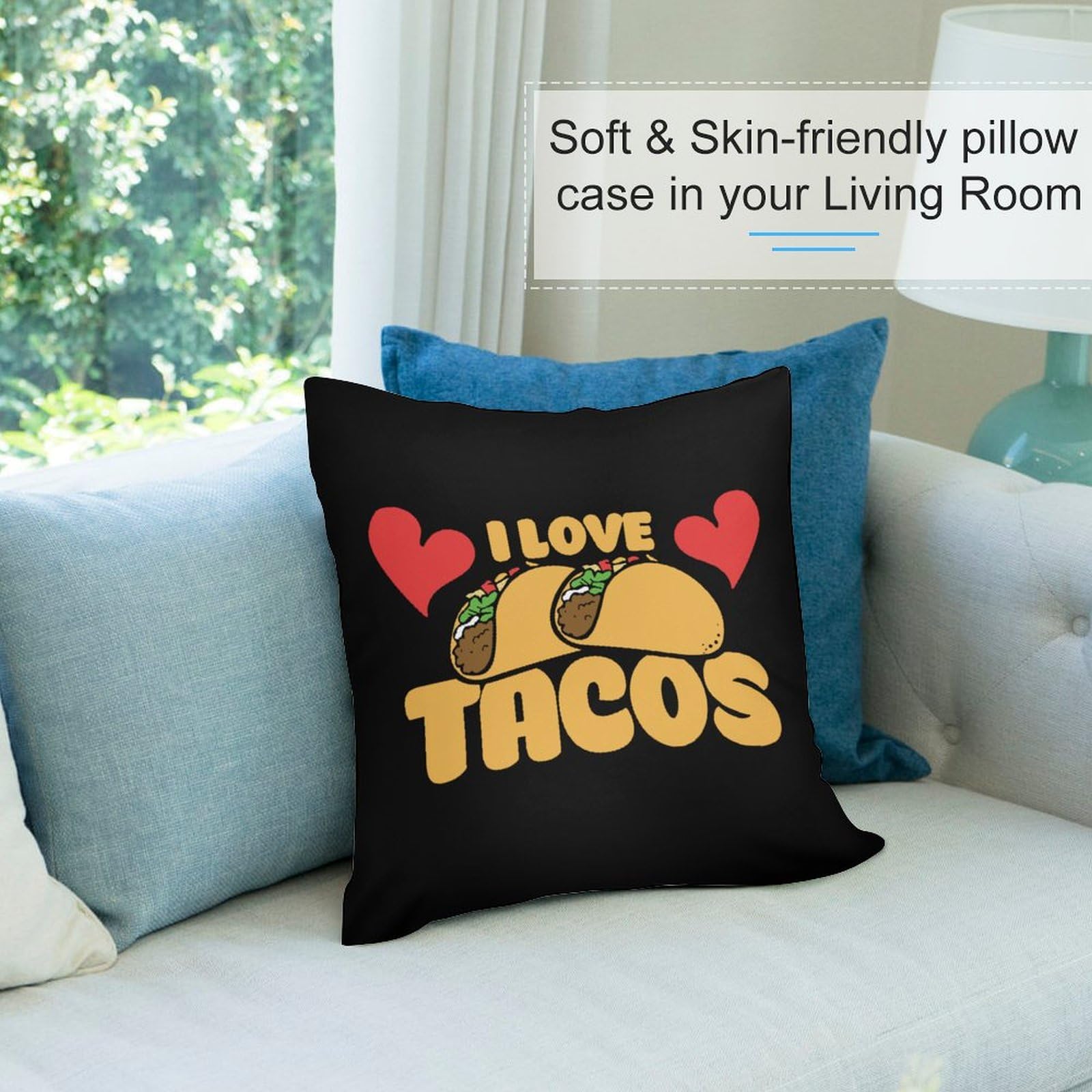 I Love Tacos Plush Pillow Covers - Ultra Soft 16x16 Inch Decorative Throw Pillow Cases for Couch, Bed & Sofa (Set of 4) - Perfect for Home Decor, Living Room & Cozy Movie Nights