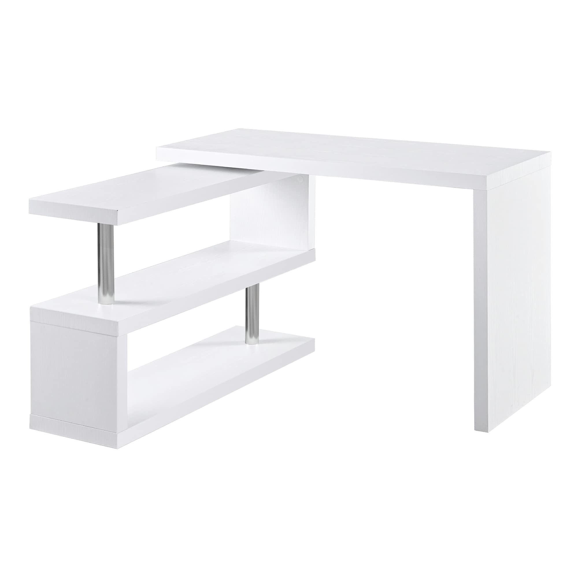 HOMCOM 360° Rotating L-Shaped Corner Computer Desk with 3-Tier Storage Shelves, White - Space-Saving Home Office Workstation for Small Spaces, Gaming & Study Setup