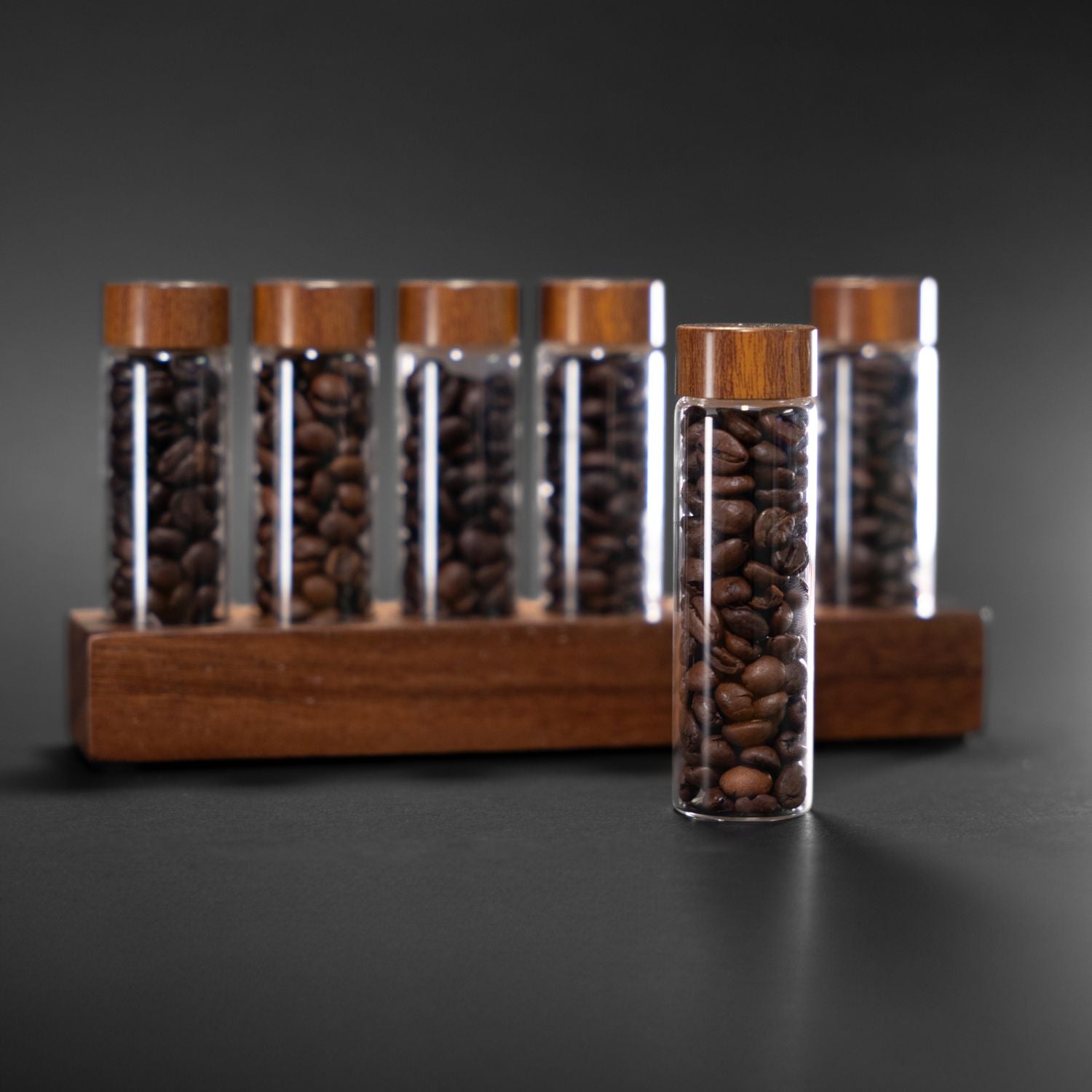 Premium I.XXI Coffee Bean Tube Display Set - 6 Pack with Stand | Perfect for Coffee Shops, Cafés & Home Baristas | Showcase & Organize Coffee Beans in Style
