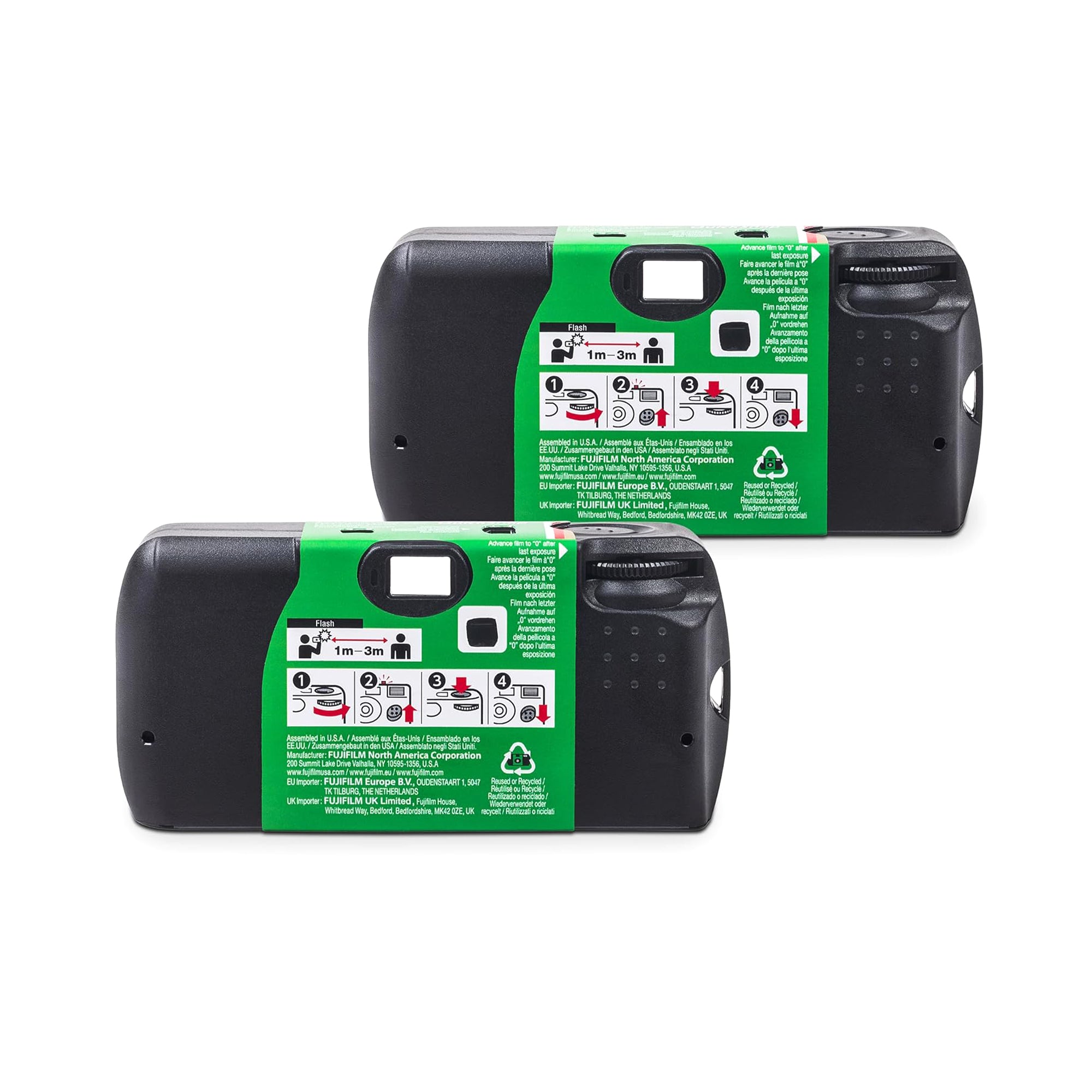 Fujifilm Quicksnap Flash 400 Disposable 35mm Camera with Built-in Flash - 27 Exposures, 2 Pack (Green) - Perfect for Parties, Travel & Outdoor Adventures