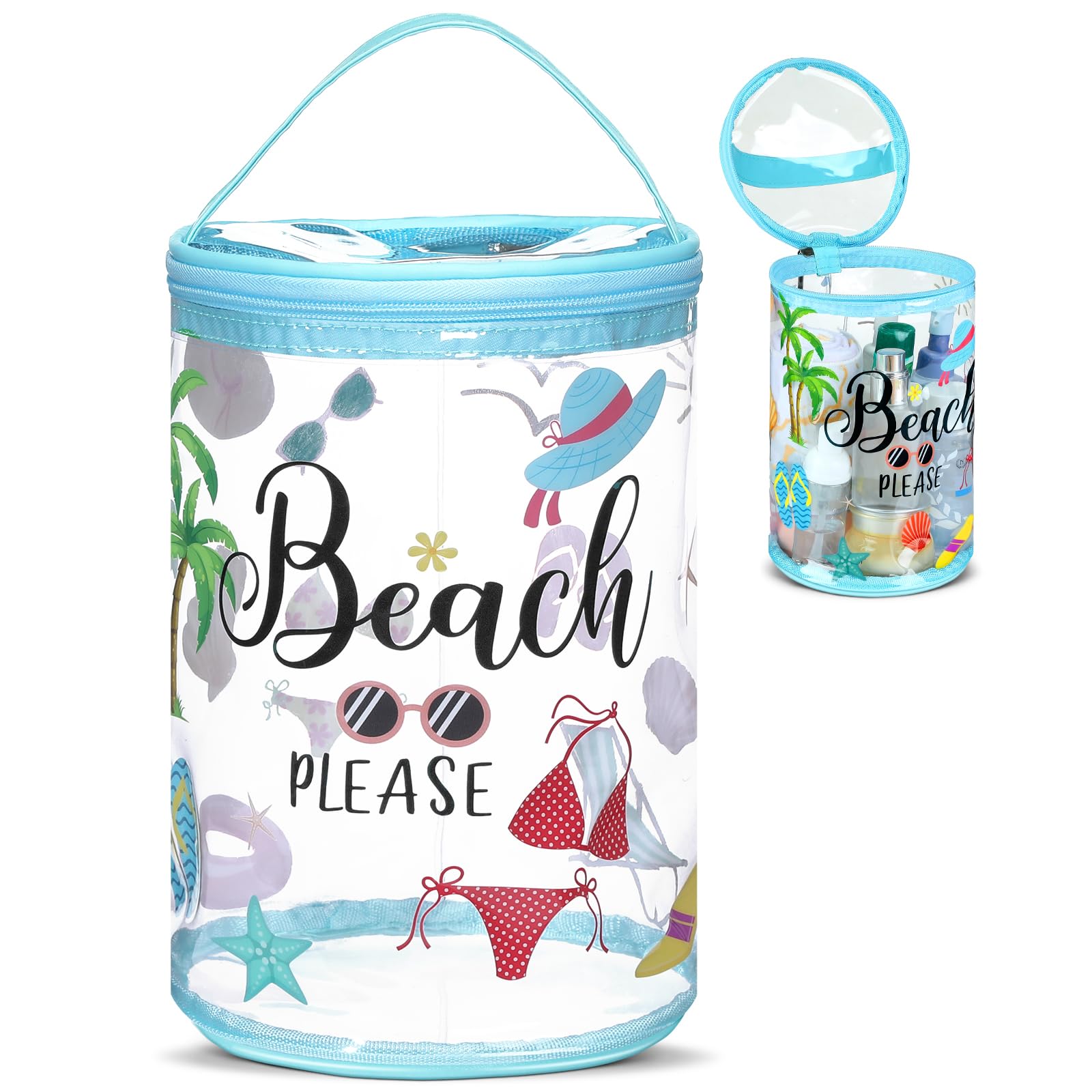 Sanwuta Clear Waterproof Makeup Bag - Beach Style Travel Cosmetic Organizer with Zipper, Toiletry Pouch for Women | Perfect for Travel, Gym, Beach Trips & Daily Essentials Storage