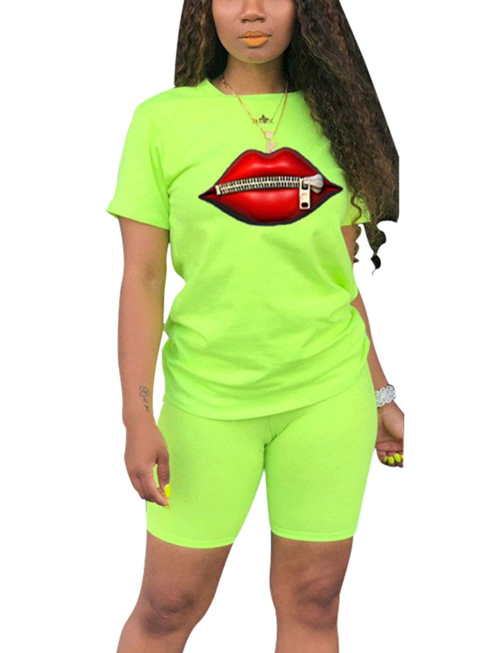 AKMIPOEM Women's 2-Piece Summer Outfit - Casual Short Sleeve Top & Biker Shorts Set | Trendy Workout Clothes, Yoga, Running, Gym & Lounge Wear