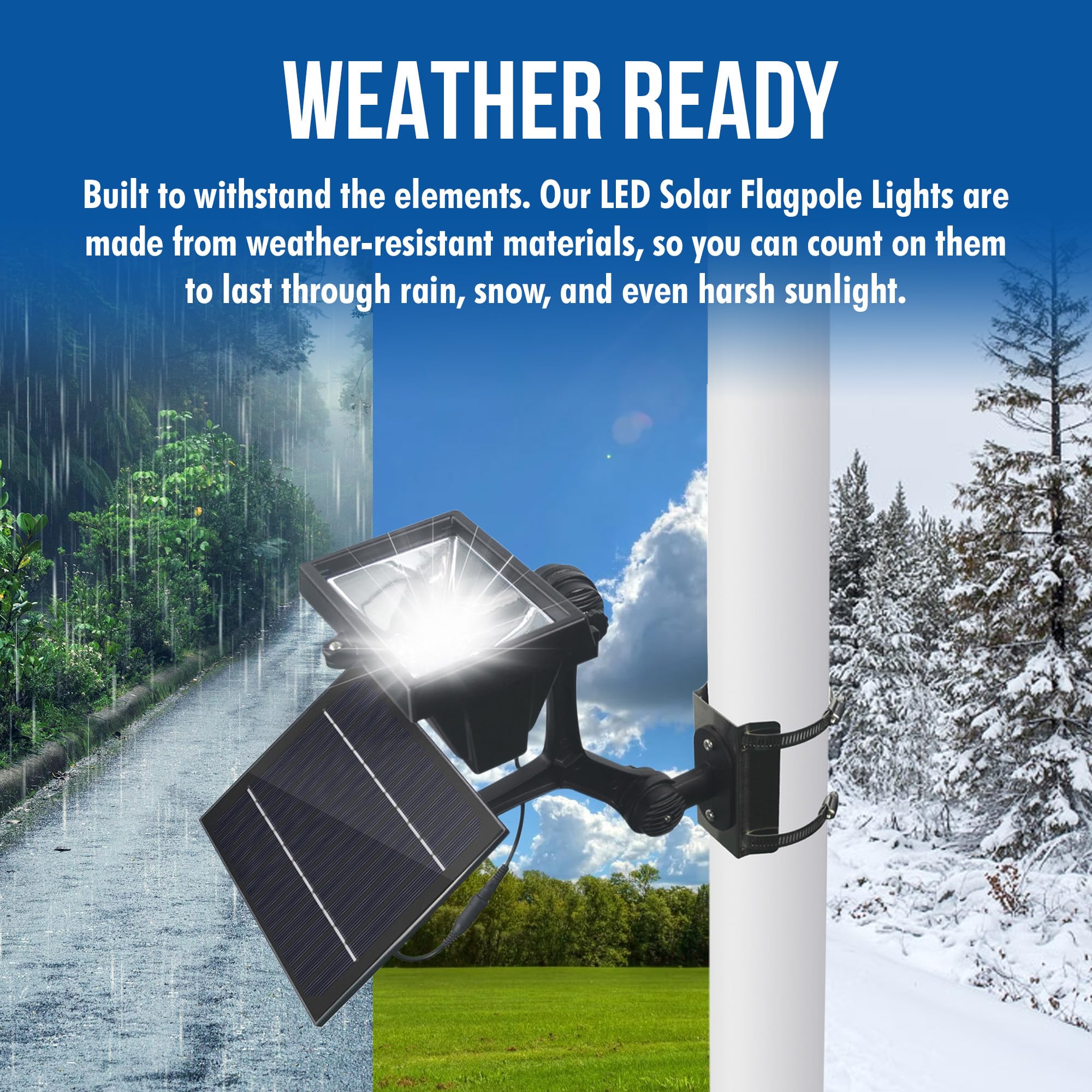 Solar Flag Pole Light - 720 Lumens LED Outdoor Flag Light with Adjustable Clamp (Fits 2