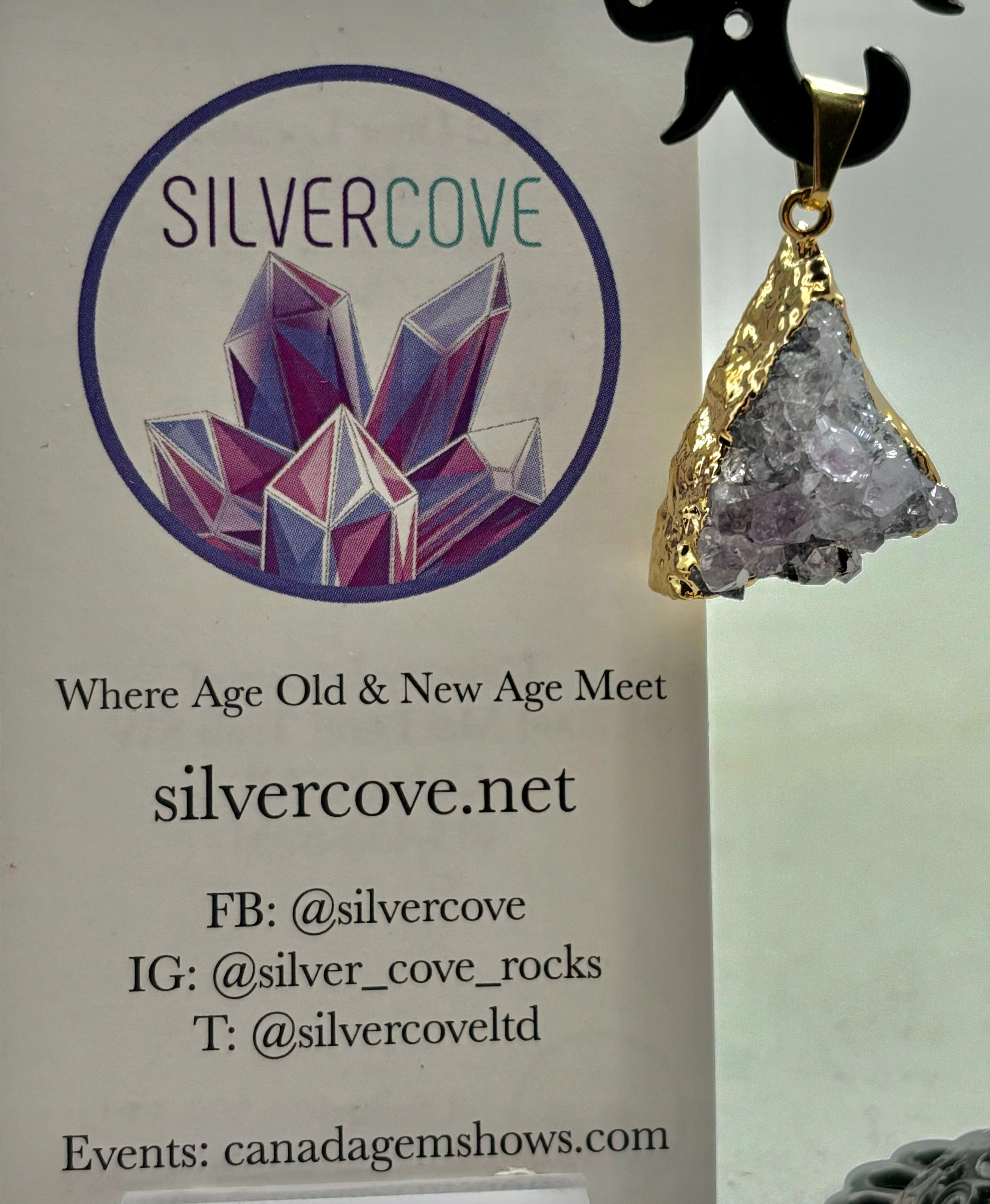 Natural Amethyst Cluster Gold Foil Pendant Necklace - Healing Crystal Jewelry for Women, Spiritual Protection & Positive Energy - Perfect for Meditation, Yoga & Gift Giving