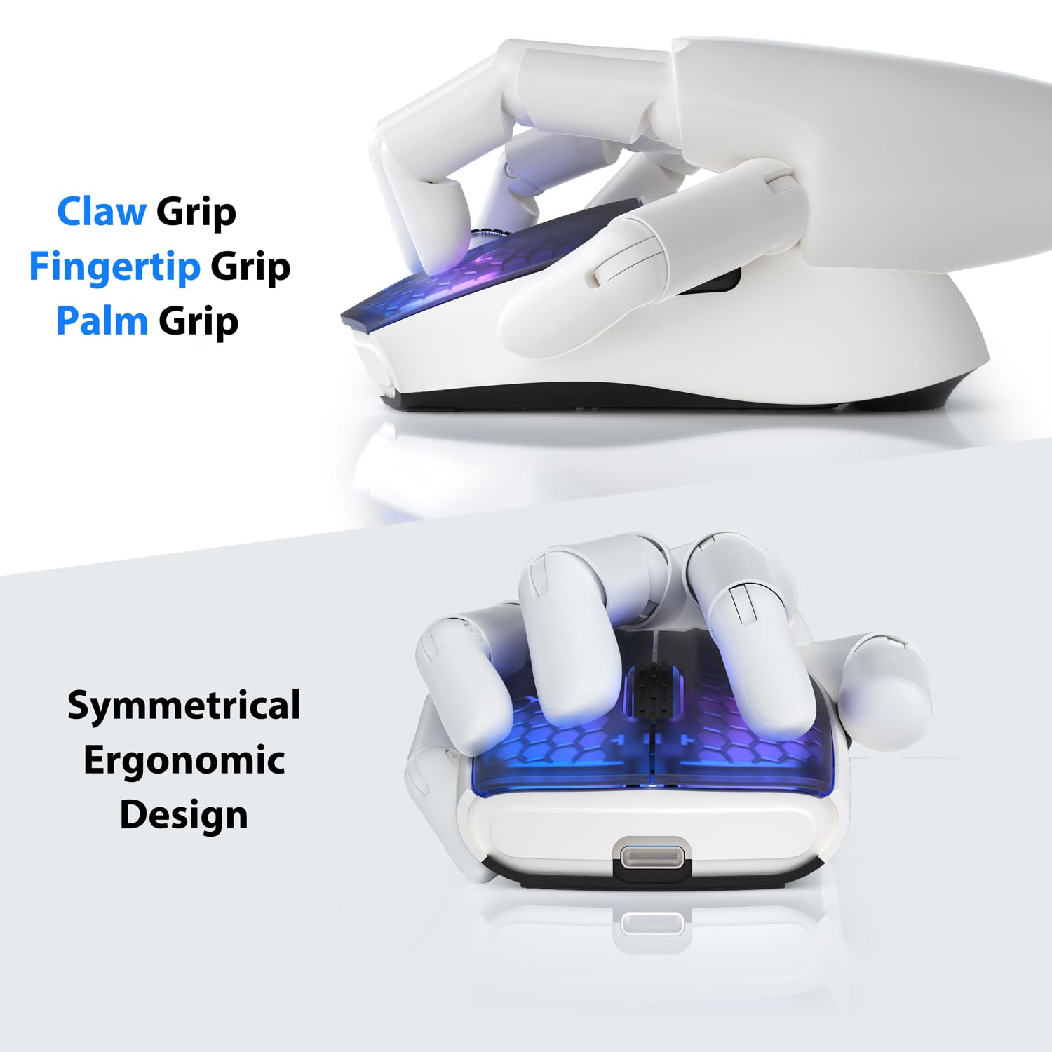 Magic-Refiner X5 Wireless Gaming Mouse - Tri-Mode Bluetooth 5.0/2.4G/USB-C, Ultra-Light 49g RGB Ergonomic Mouse with PixArt Optical Sensor & Adjustable DPI (Black & White) - Perfect for PC Gaming, Office Work & Travel