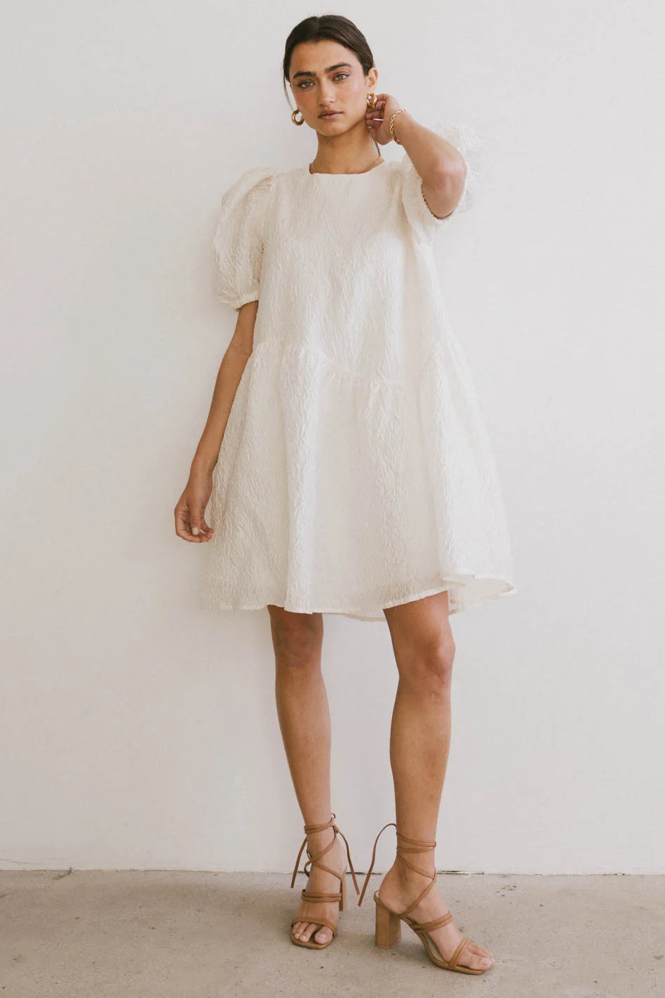 Maison Textured Mini Dress in White - Women's Elegant Party Cocktail Dress for Evening Events & Special Occasions | FINAL SALE