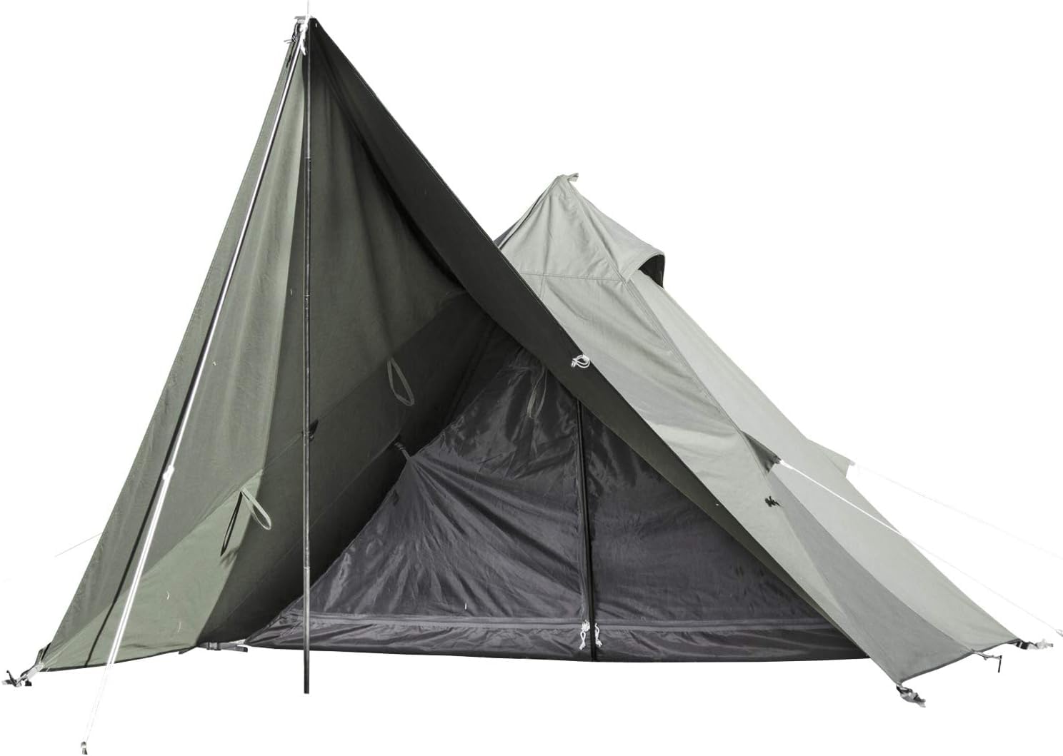 4 Season Hot Tent Teepee - Single Person Canvas Tent with Snow Skirt for Military, Bushcraft, Camping, Hunting & Fishing | All-Weather Outdoor Shelter for Solo Adventures in Snow, Rain or Wind (Green)