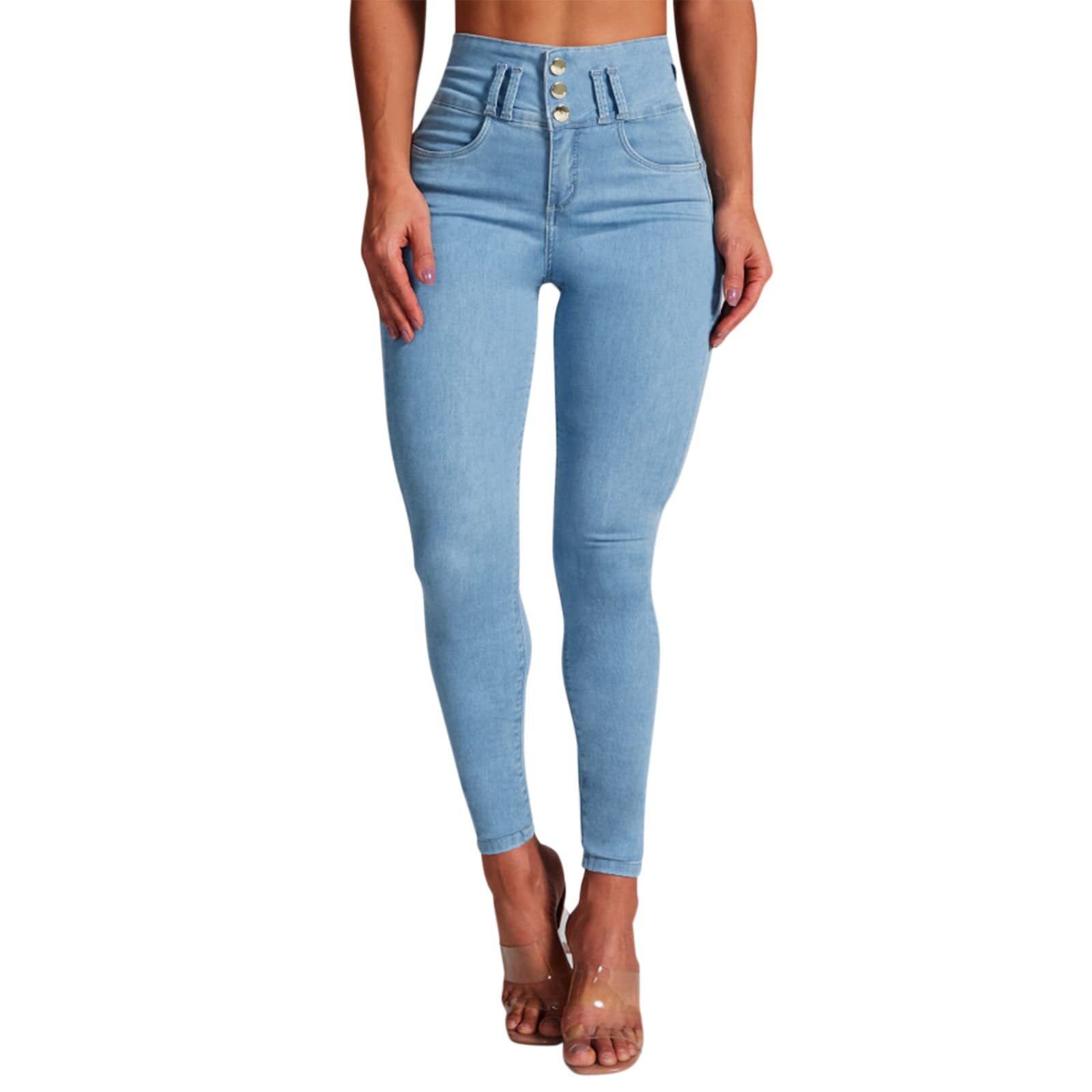 Women's Skinny Jeans - Mid Waist Long Sleeve Denim Dress Pants with Pockets | Casual Stretch Classic Jean Trousers for Work, Date Night & Everyday Wear