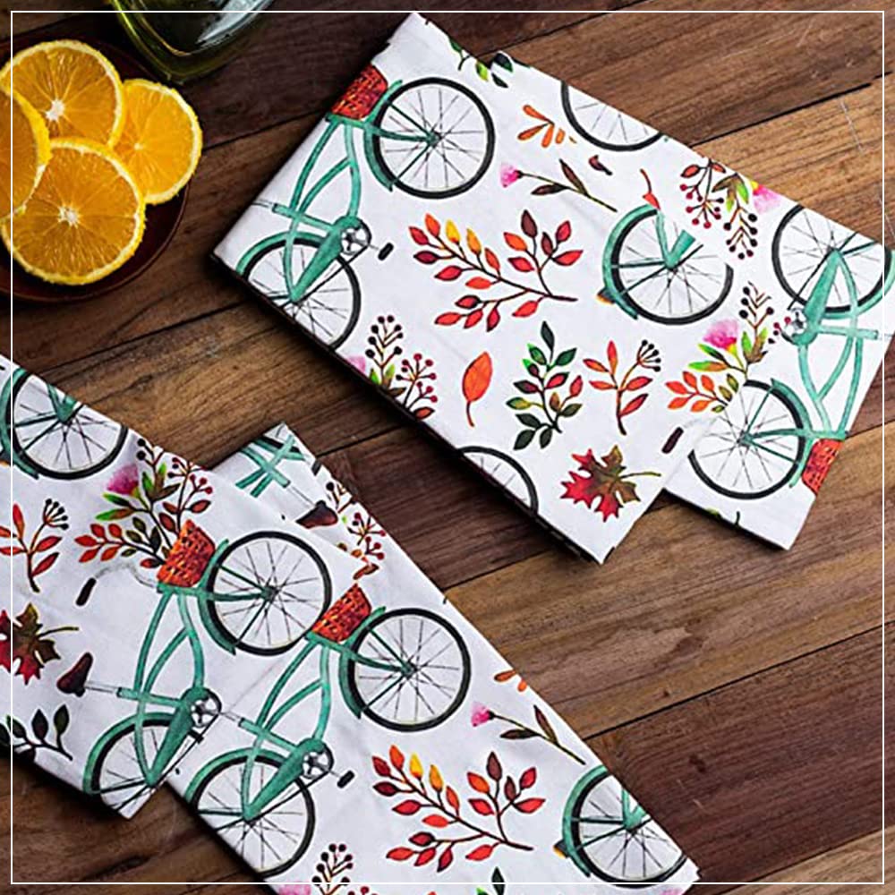 Printed Cotton Kitchen Towels Set of 3 - Super Absorbent Dish Cloths for Cooking & Cleaning