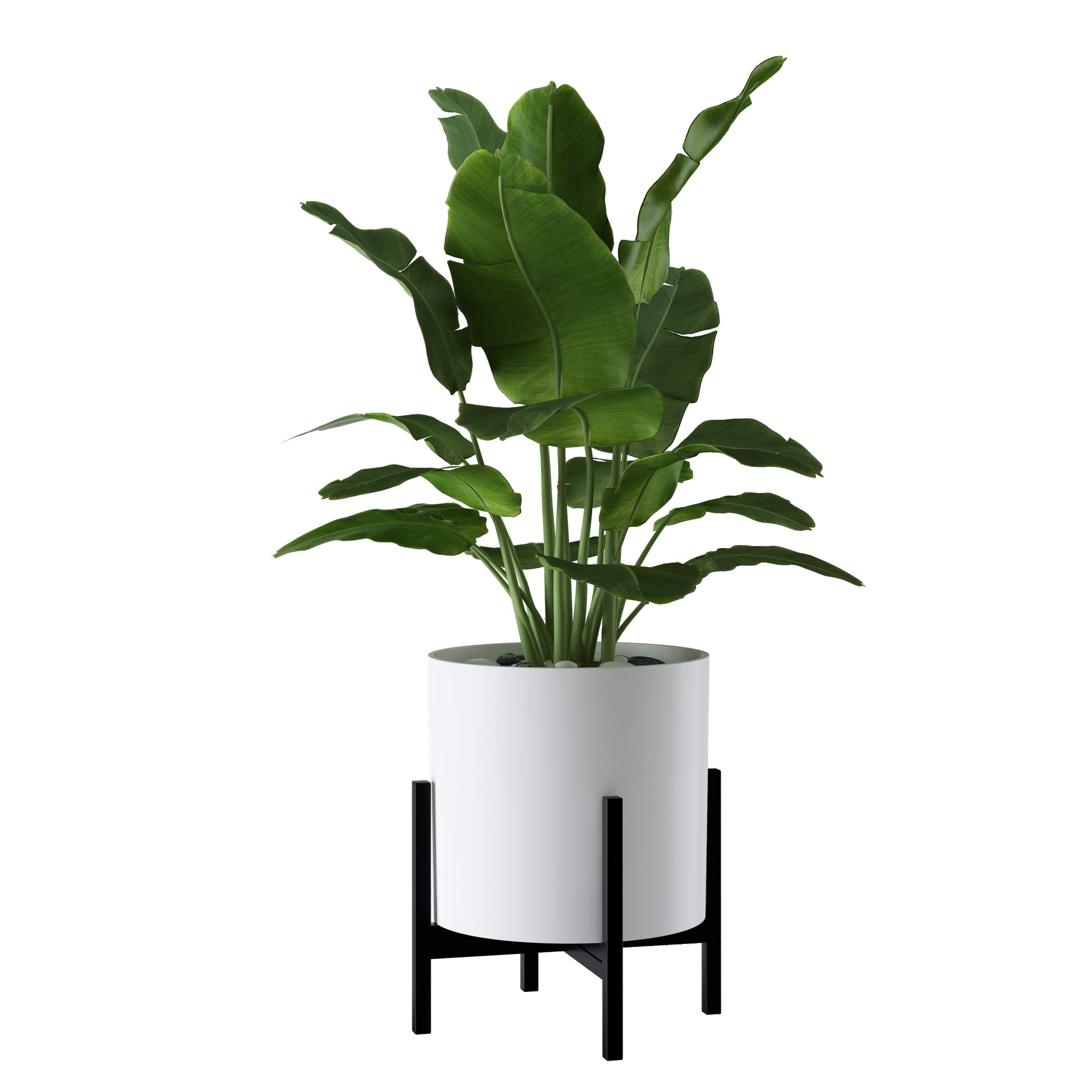 FaithLand 14 Inch Modern Plant Pot with Drainage Hole & Mesh Screen - Matte White Ceramic Flower Planter for Mid-Century Stands - Ideal for Indoor Plants, Succulents, Home & Office Decor