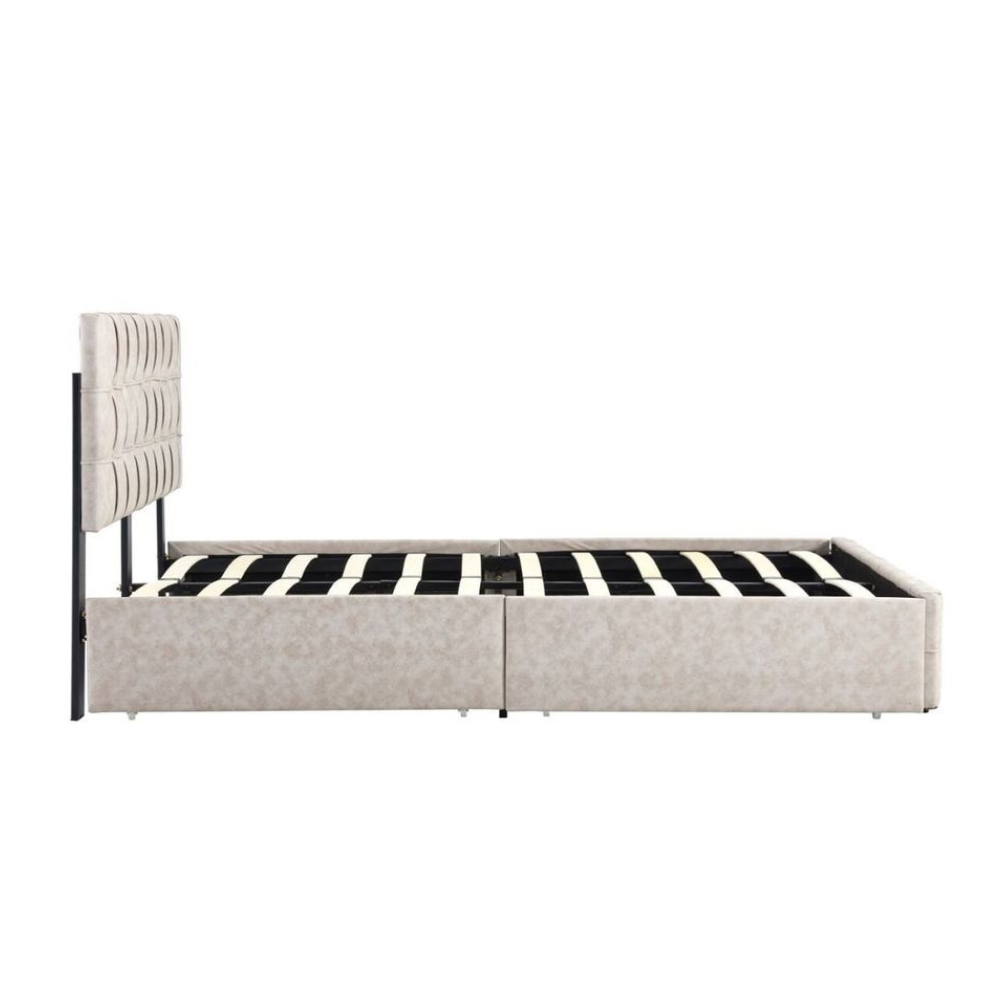 Modern Button Tufted Storage Bed Frame - Queen Size Beige Upholstered Platform Bed with Underbed Storage | Perfect for Small Bedrooms, Guest Rooms & Apartment Living