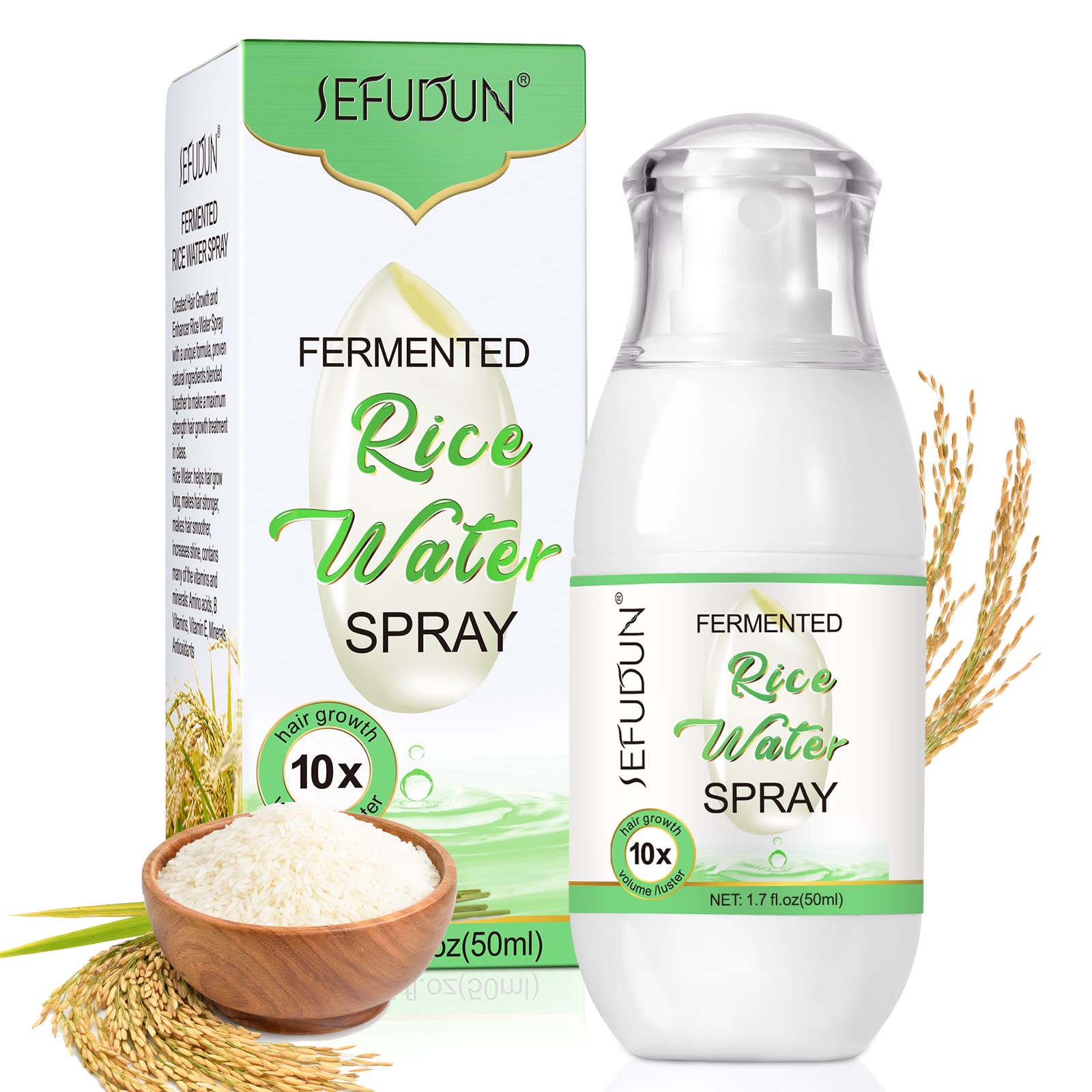 Rice Water Hair Growth Treatment Spray - Leave-in Scalp Care for Thinning Hair & Hair Loss | Castor Oil & Glycerin Formula for Stronger, Healthier Hair - 50ml | Perfect for Daily Hair Care Routine & Scalp Nourishment