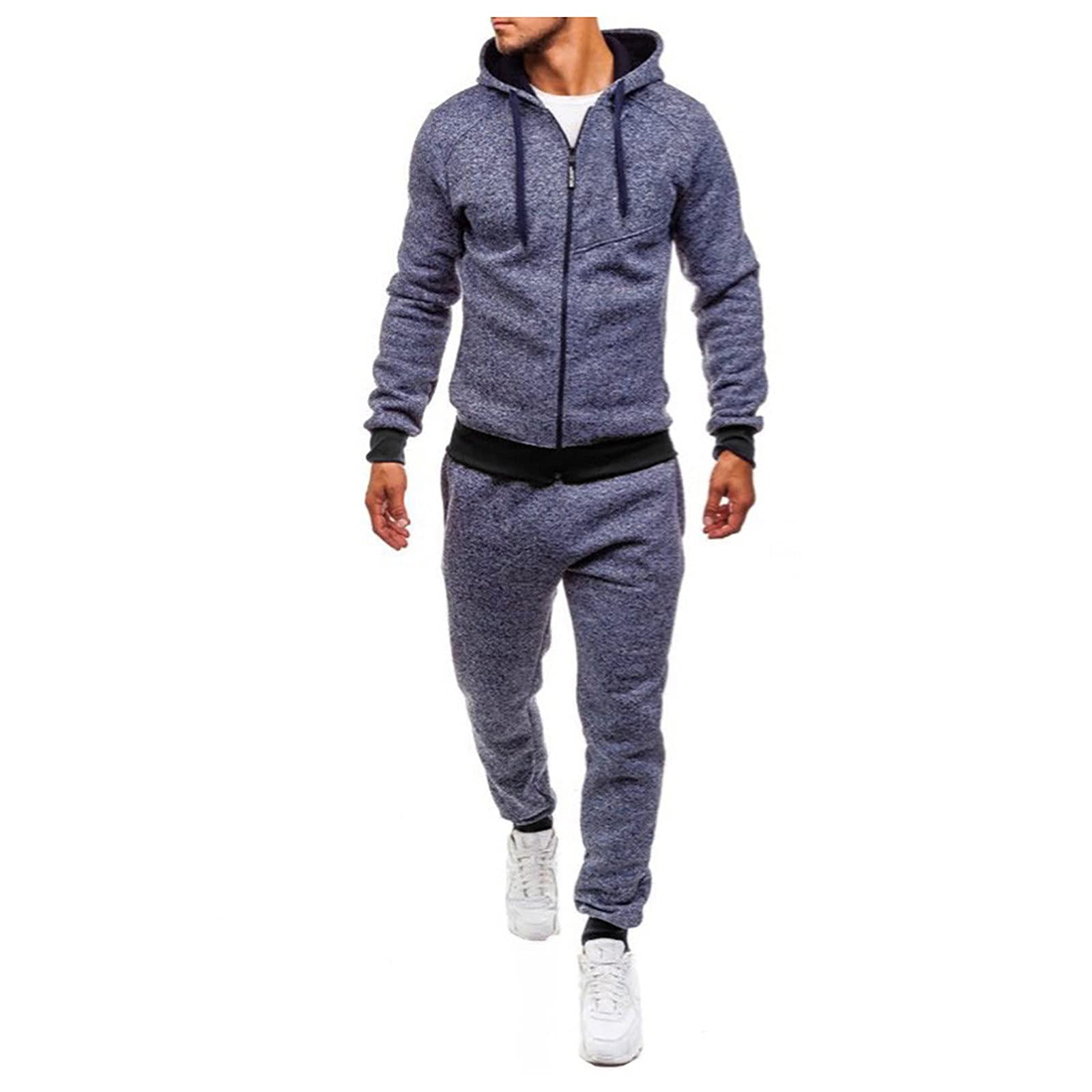Blandoom Men's Plain Tracksuit Set - Moisture-Wicking Hooded Jacket & Joggers - Comfortable Activewear for Gym, Running & Casual Wear