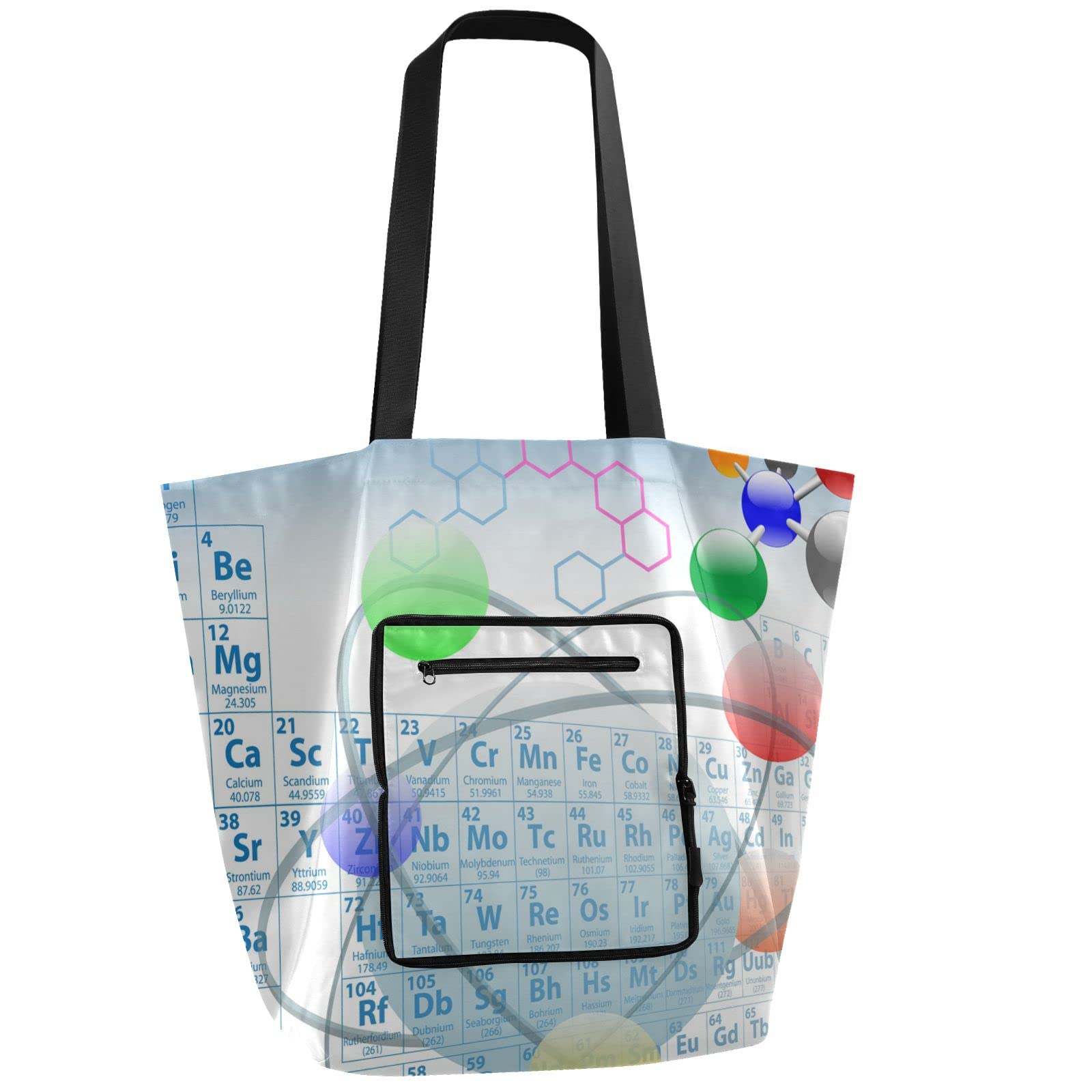 Foldable Reusable Grocery Bags with Periodic Table Chemistry Design - Heavy Duty Polyester Tote Shopping Bags for Groceries, Storage & Recycling - Perfect for Eco-Friendly Shopping, School Science Projects & Daily Errands