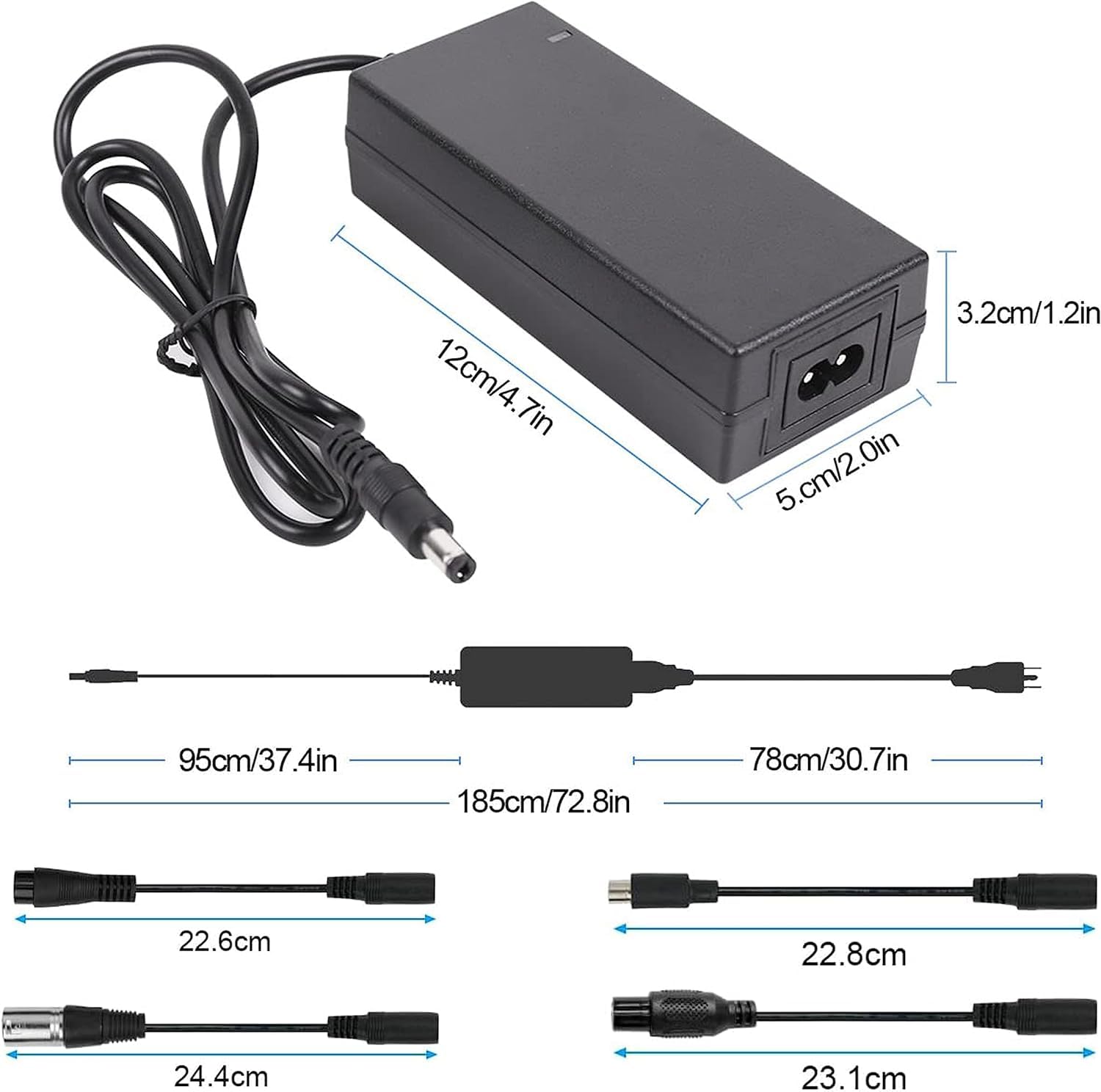 42V 2A Lithium Battery Scooter Charger with 5 Adapter Plugs - Compatible with 36V Electric Scooters, E-Bikes & Hoverboards - Fast Charging Power Supply for Commuting & Outdoor Adventures
