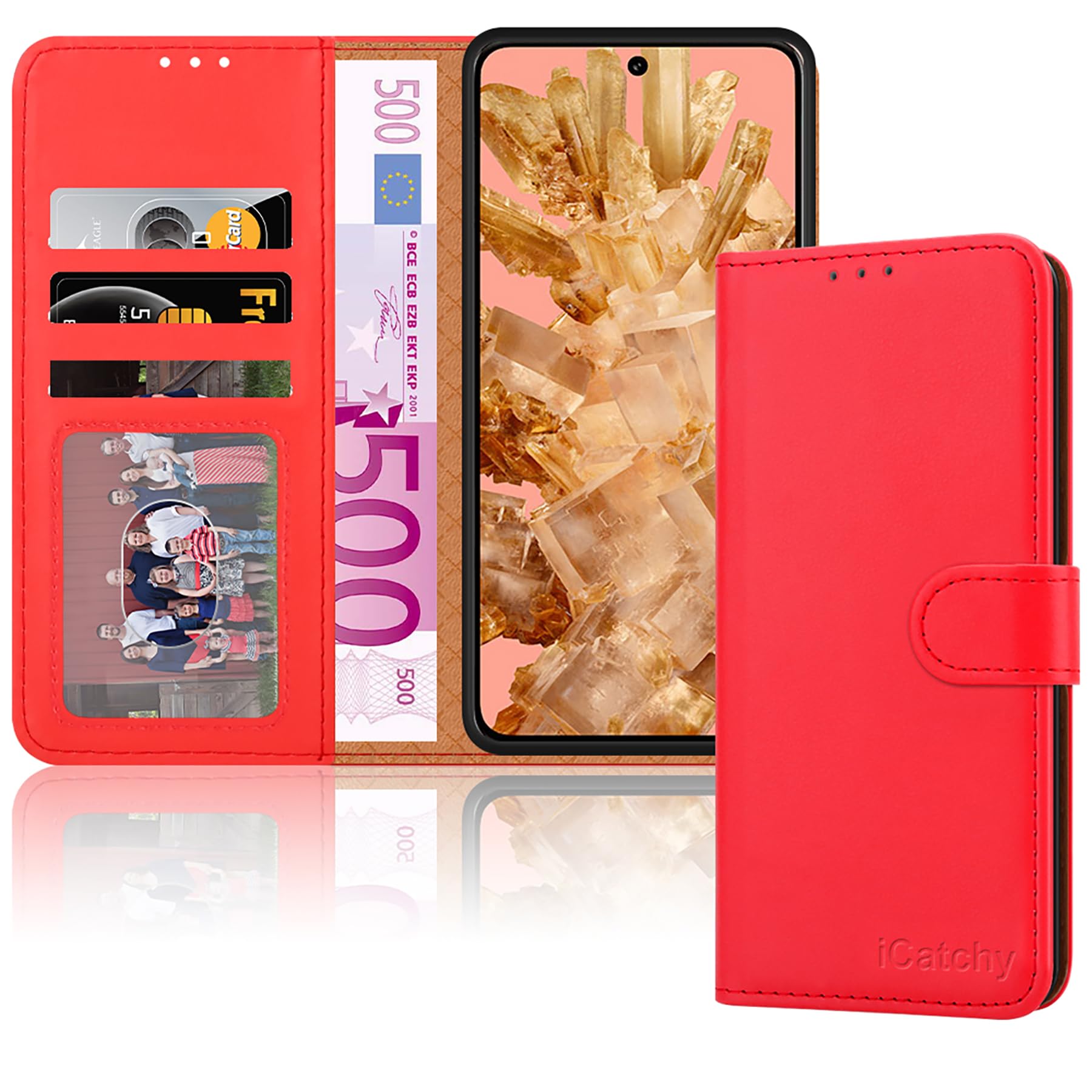 Premium Leather Wallet Case for Google Pixel 8 - Magnetic Flip Cover with Stand, RFID Blocking & Full Protection | Compatible with Pixel 8 Phone (Red) | Perfect for Business, Travel & Everyday Use