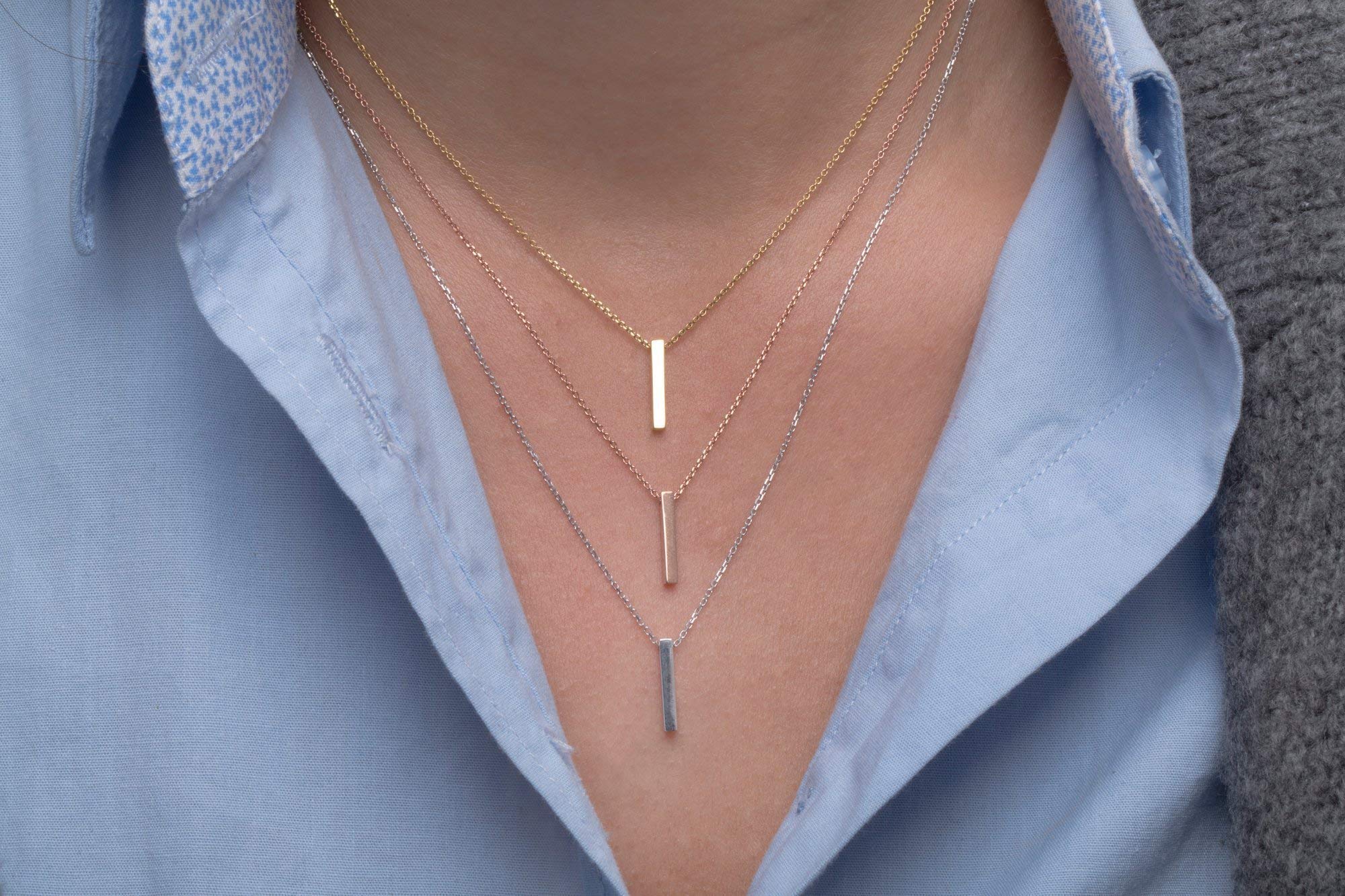 Elegant 14K Gold Bar Necklace - Square Bar Pendant, Rose Gold Tiny Bar Necklace for Women, Trendy Minimalist Jewelry Gift for Her | Perfect for Everyday Wear, Date Nights & Special Occasions