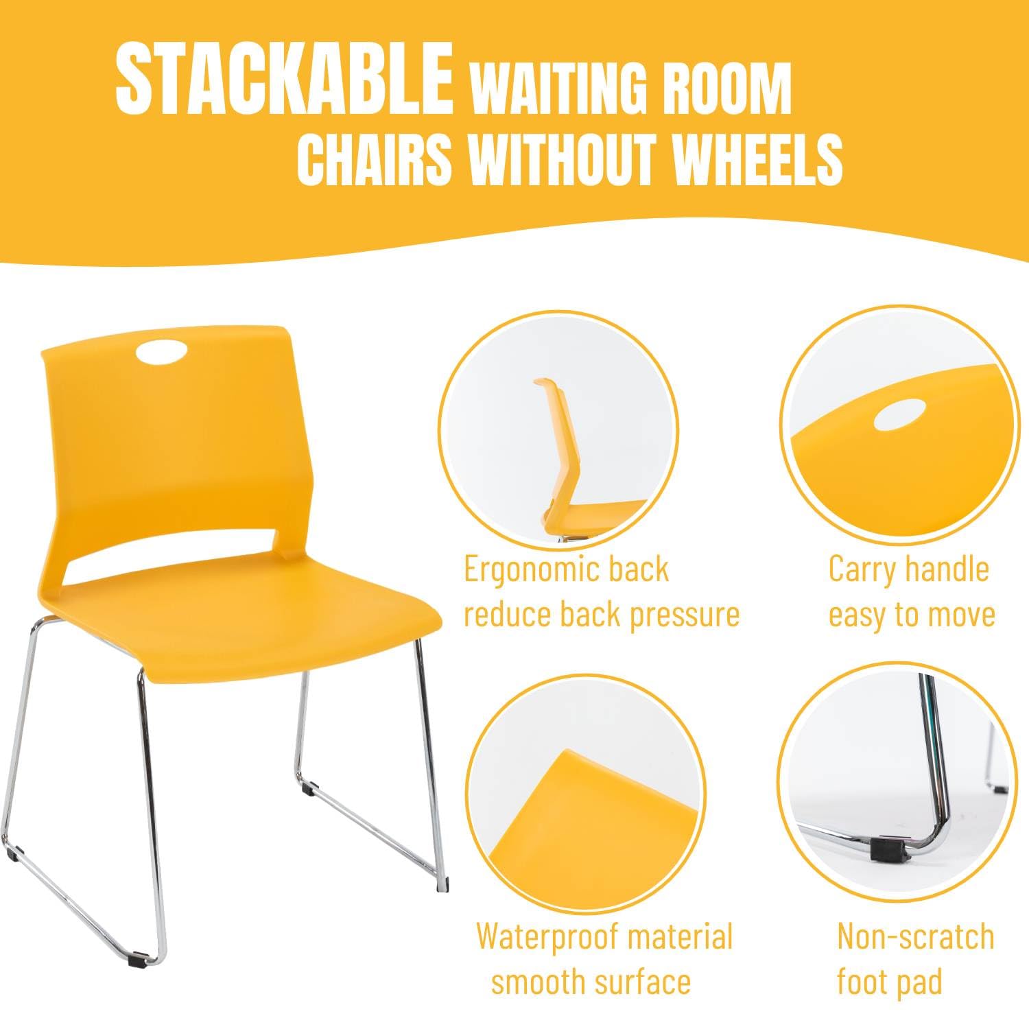 4-Pack Stackable Plastic Chairs for Office Waiting Room, Reception & Meeting Areas - Durable Guest Seating for Lobby, Conference Rooms & Events - Bright Yellow Commercial Chairs (Perfect for Offices, Hospitals, Schools & Public Spaces)