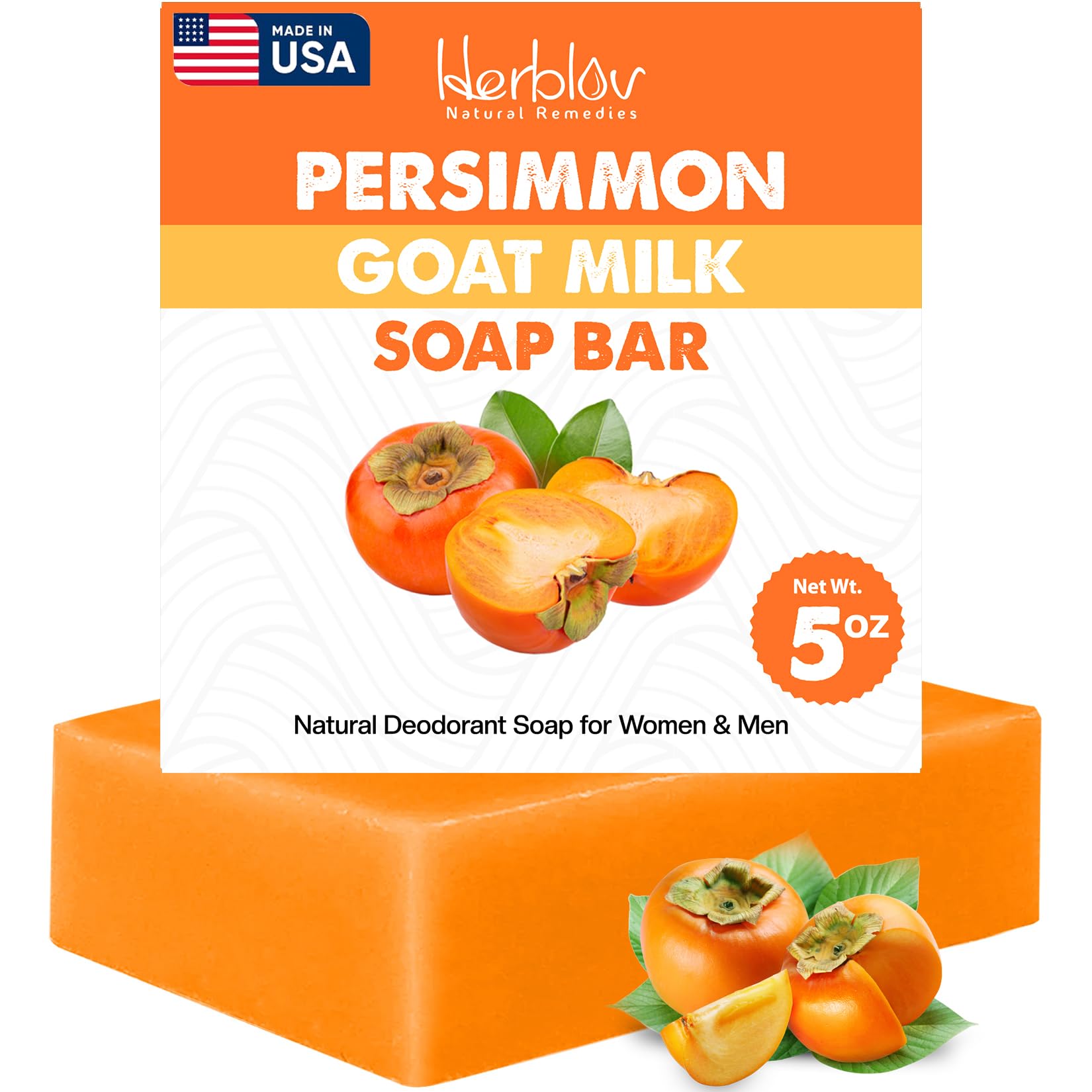 Natural Persimmon Soap Bar for Body Odor Control - Purifying Deodorizing Goat Milk Body Wash for Men & Women - Skin Brightening & Odor Elimination - Perfect for Daily Shower, Gym, Travel & Sensitive Skin Care