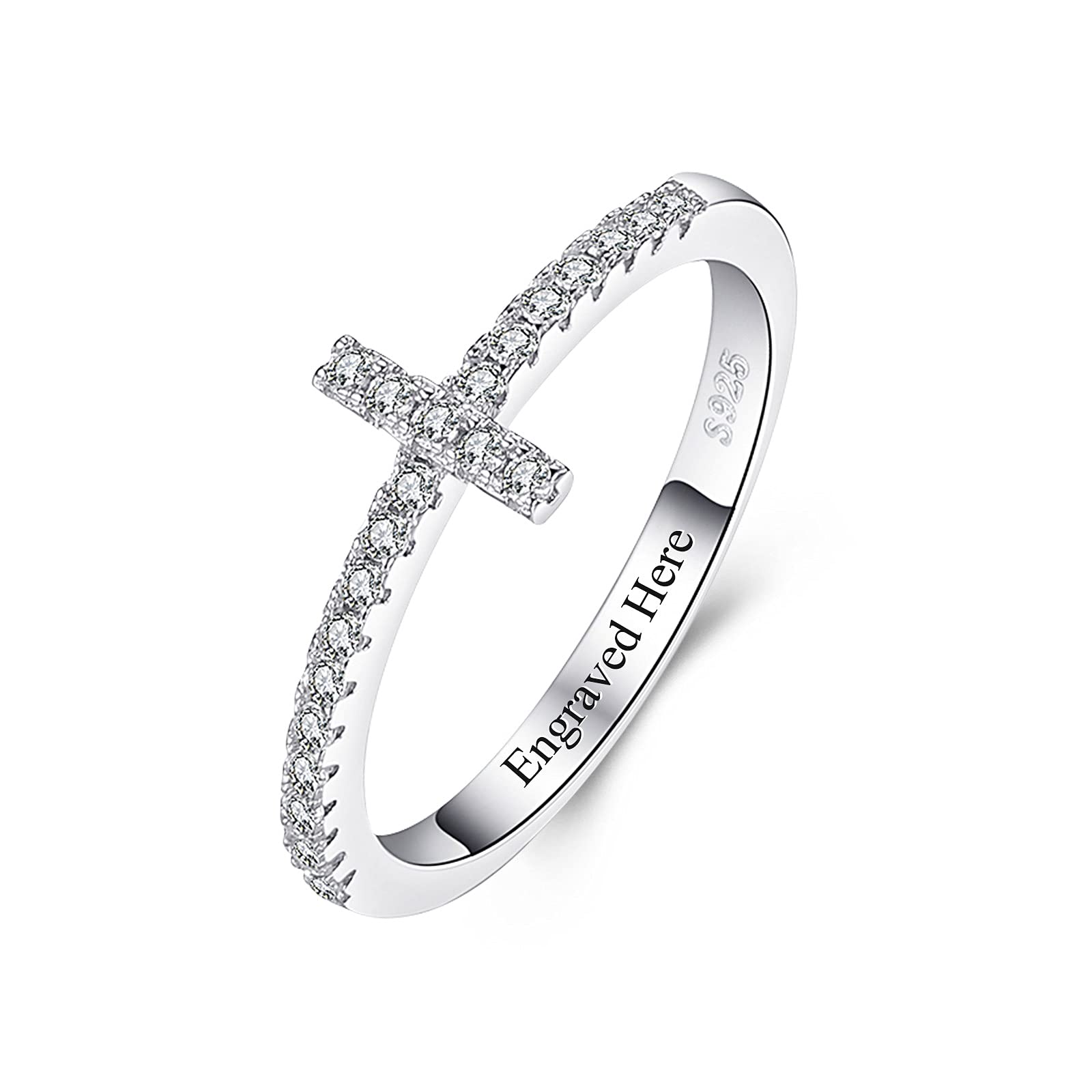 Sterling Silver Moissanite Cross Wedding Ring - Personalized Custom Promise Engagement Ring for Women - Anniversary, Christmas, Birthday Jewelry Gift - Perfect for Proposals, Weddings & Special Occasions