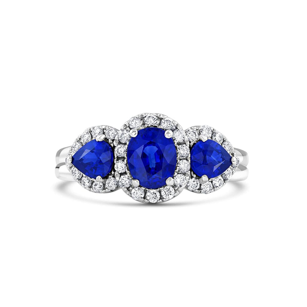 18K White Gold Three Stone Sapphire Ring for Women - Elegant Blue Sapphire Engagement Ring, Wedding Band, Anniversary Gift - Perfect for Proposals, Bridal Jewelry & Special Occasions