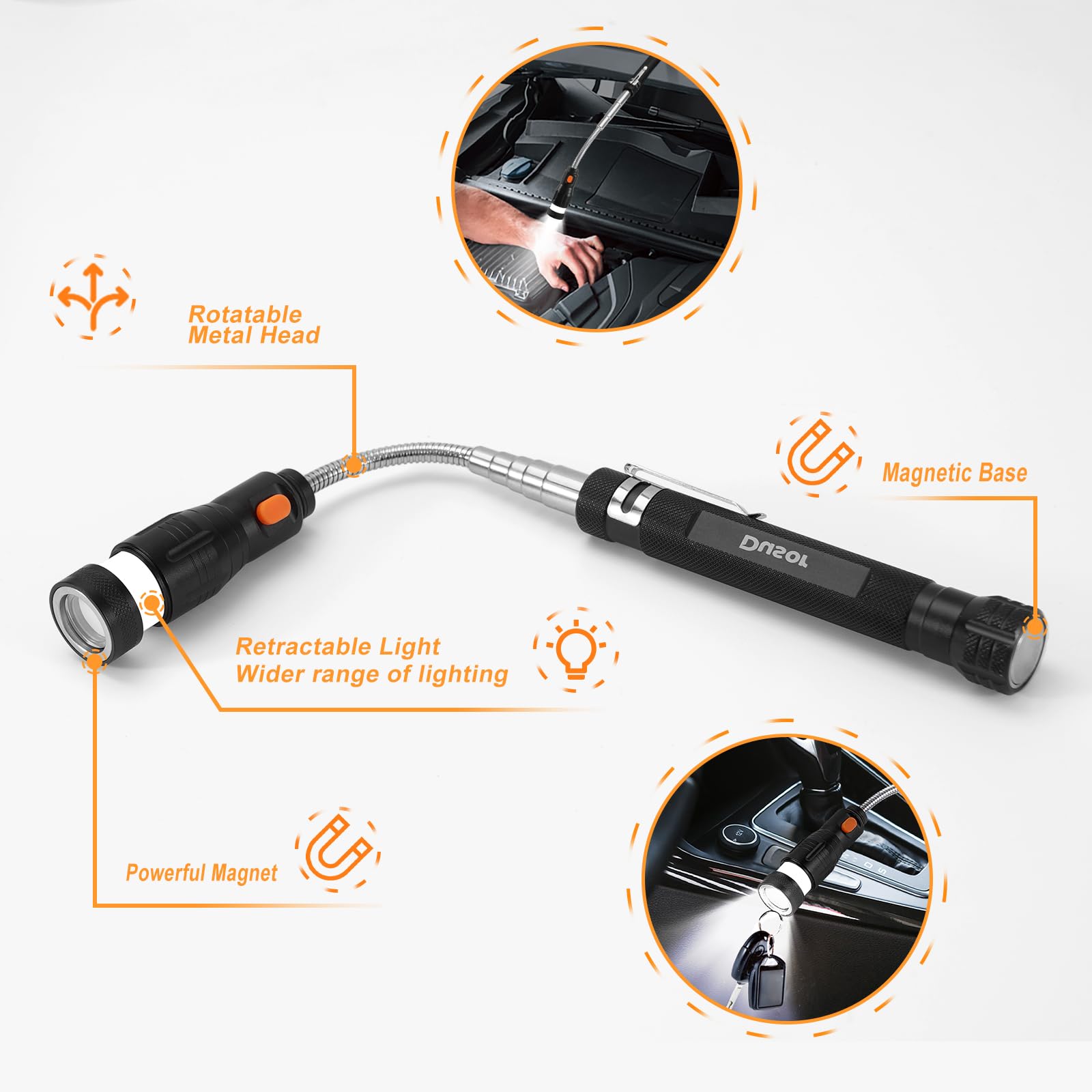 Dusor Magnetic Pickup Tool with LED Lights - Telescoping Extendable Magnet for Retrieving Metal Objects - Great Gift for Men, Dad, Husband, Boyfriend - Perfect for DIY Projects, Car Repair, and Workshop Use
